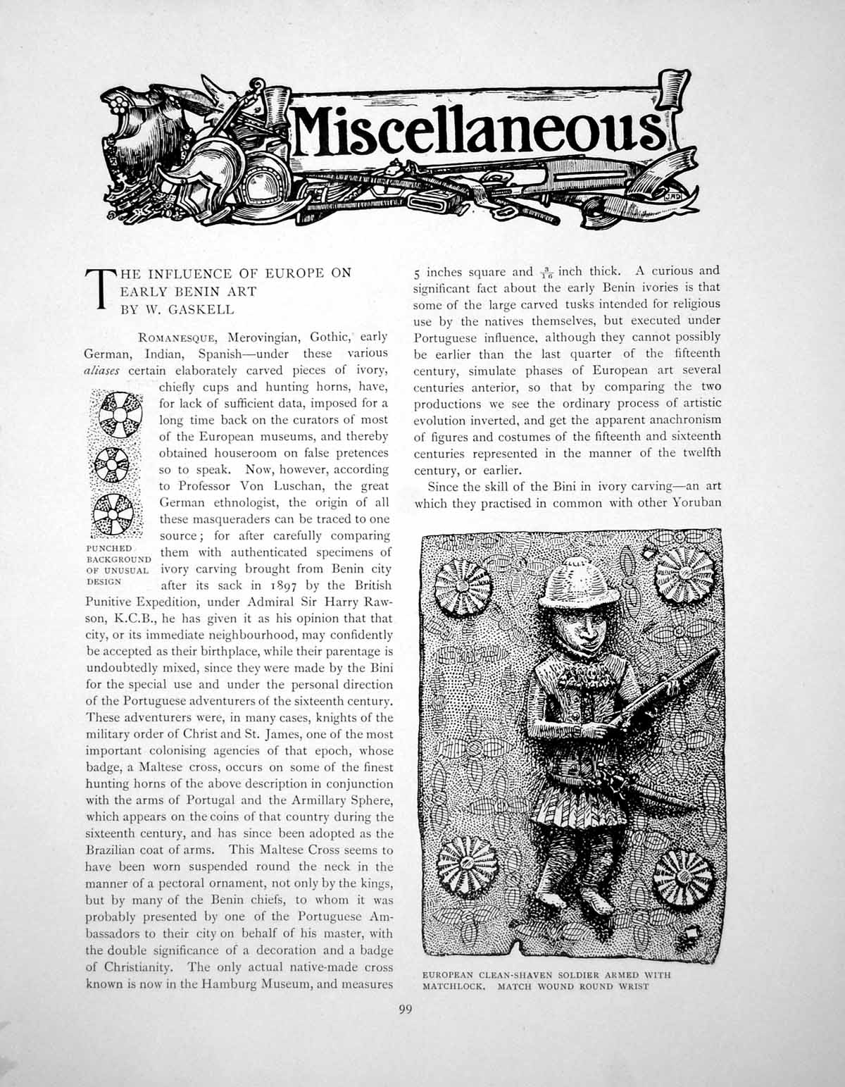 Original Old Antique Print The Influence Europe On Early Benin ArtPages 1902