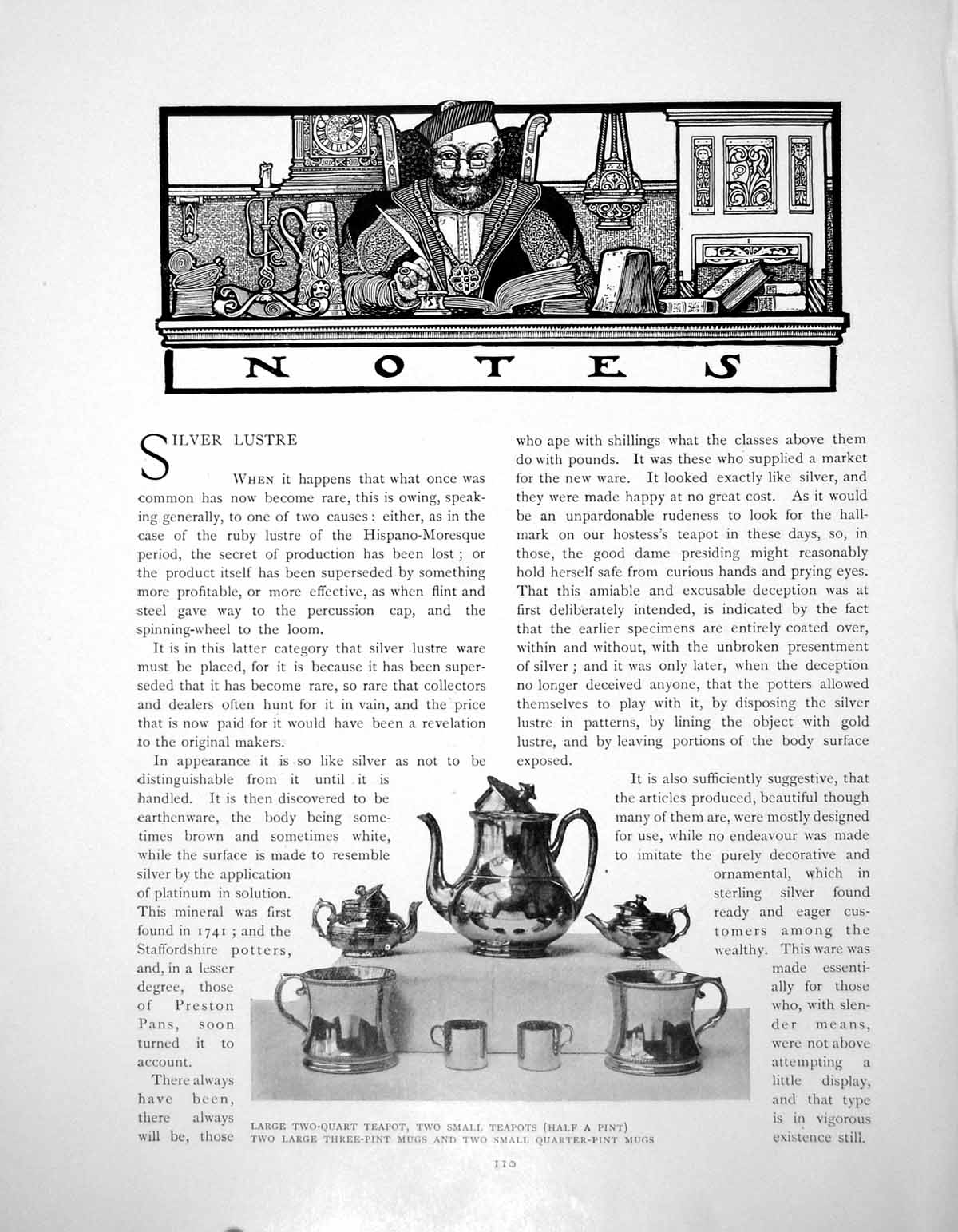 Antique Old Print Notes Silver Lustre Carved Oak Table LanternPages 1902