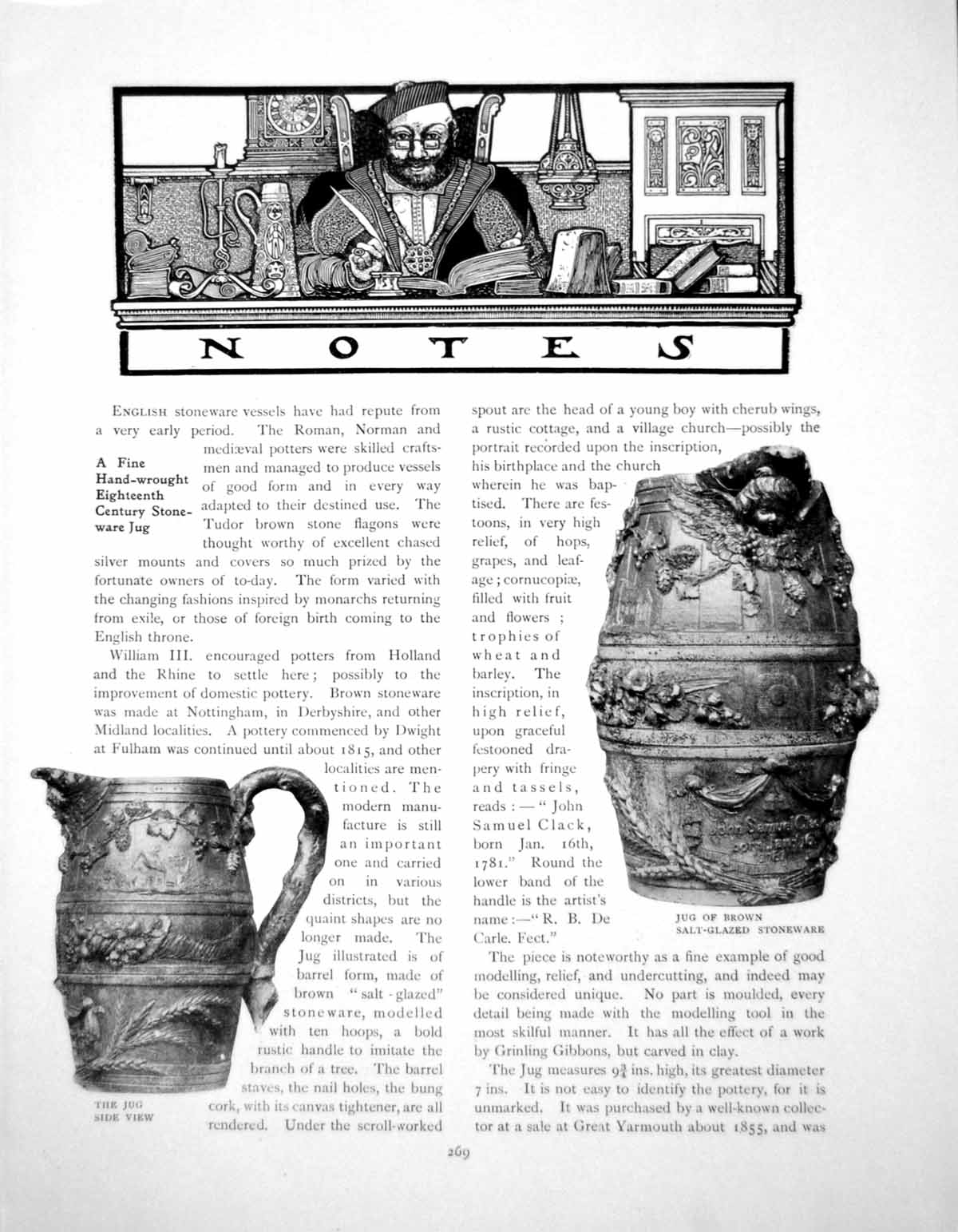 Old Antique Print Notes C 18th Stoneware Jug Pergamon FriezePages 1902
