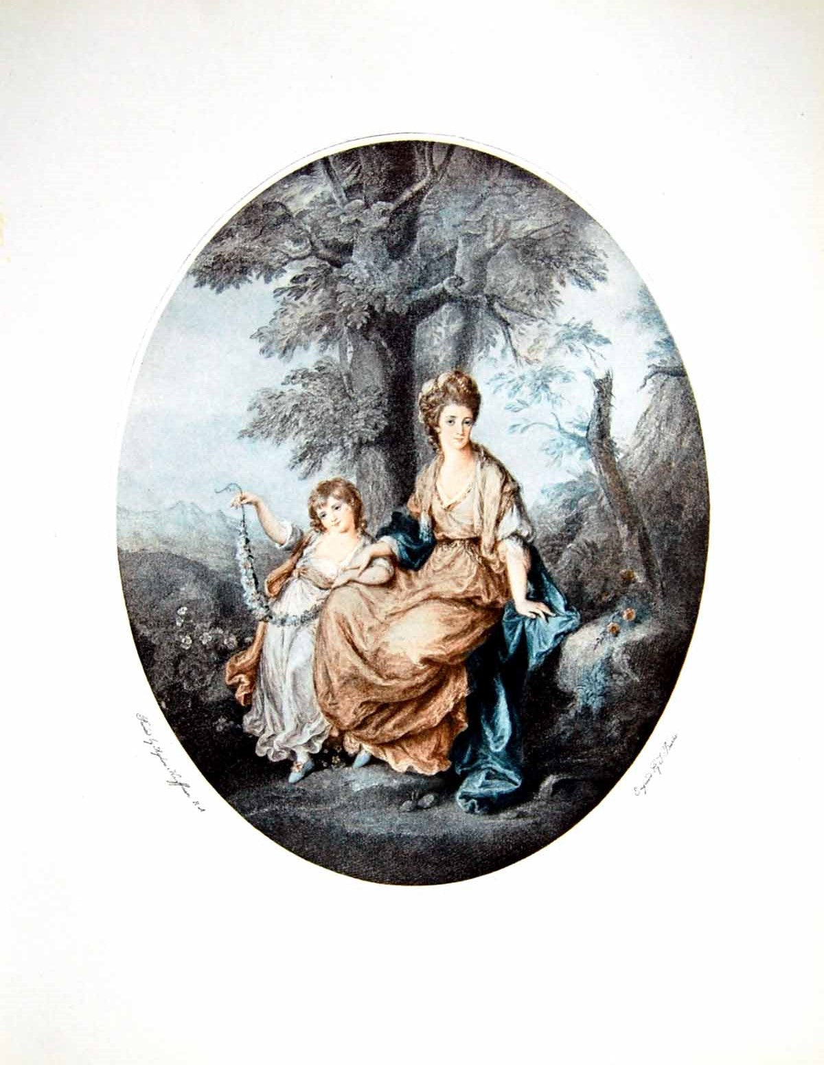 Original Old Antique Print Lady Rushout And Her Daughter Angelica Kauffman 1902