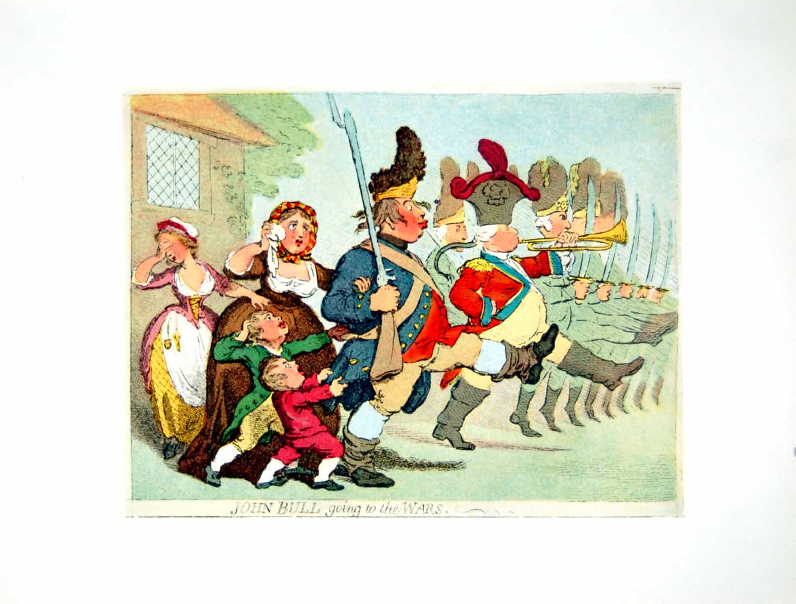 Original Old Antique Print John Bull Going Wars Facsimile Colour J Gillray 1902