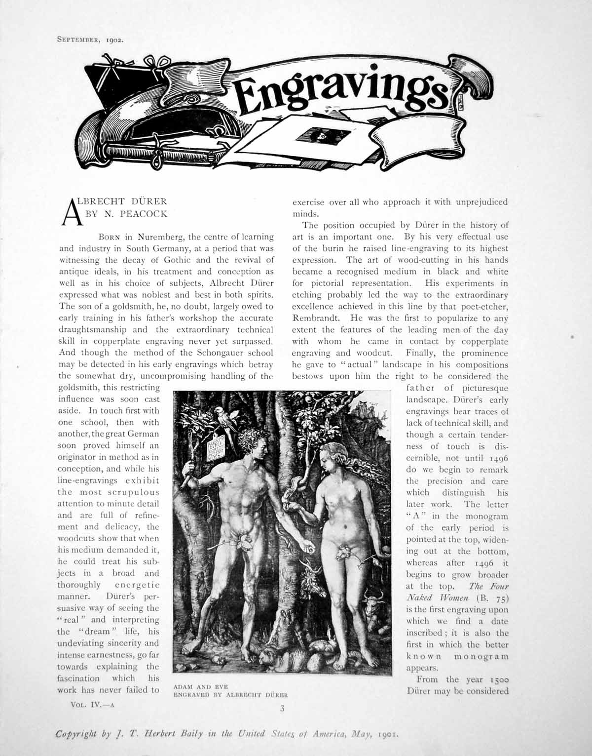 Original Old Antique Print Albrecht Durer Engravings Adam And EvePages 1902