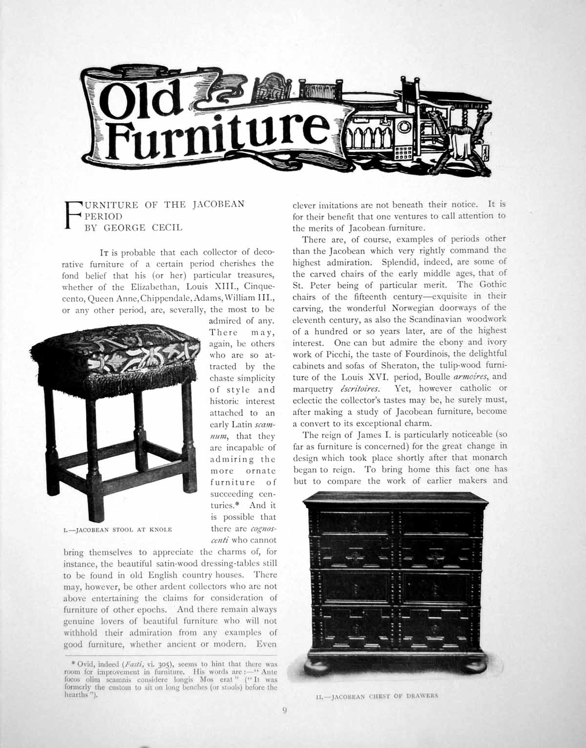 Old Antique Print Furniture The Jacobean Period Stool ChestPages 1902