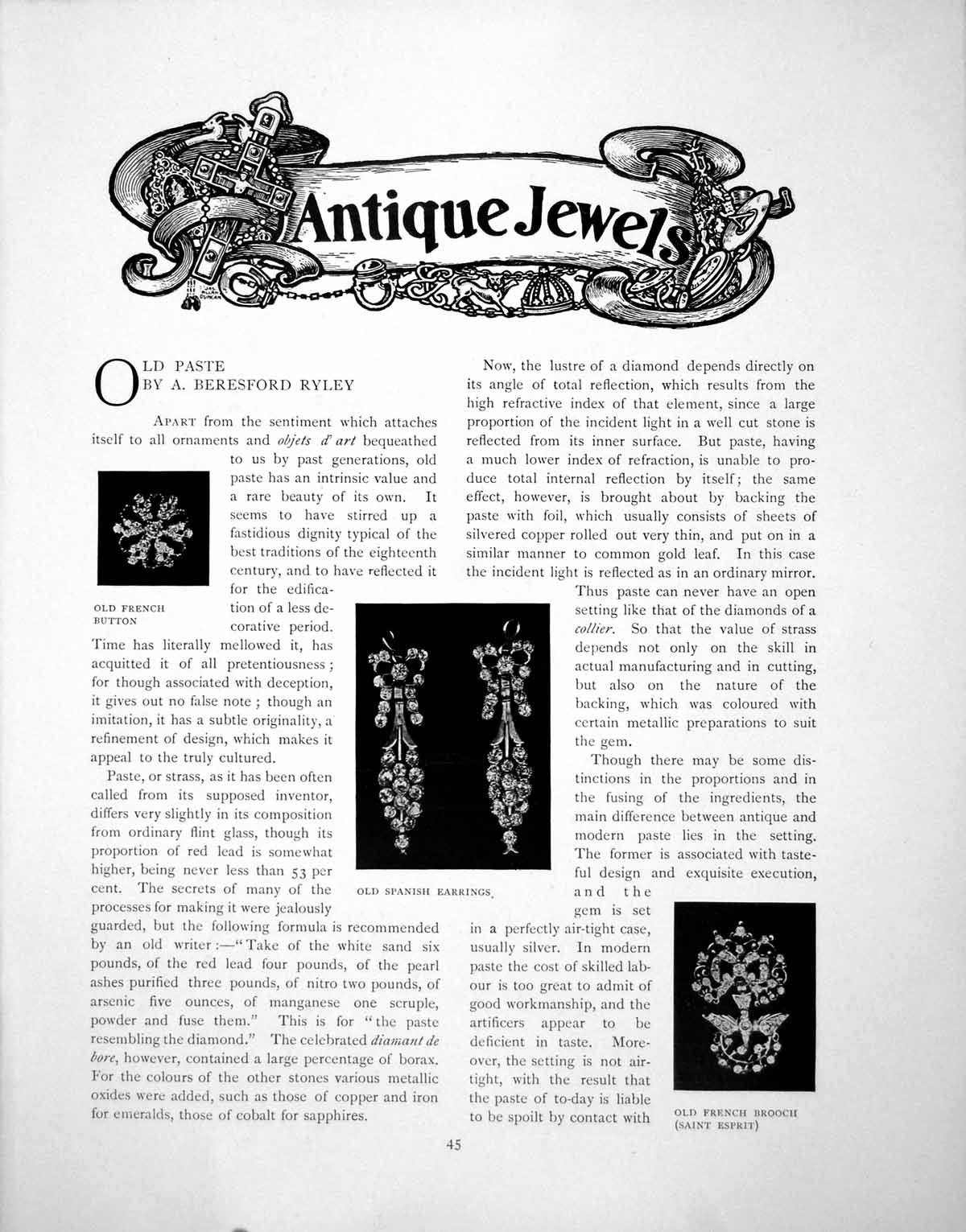 Original Old Antique Print Paste Jewels French Button BroochPage 1902