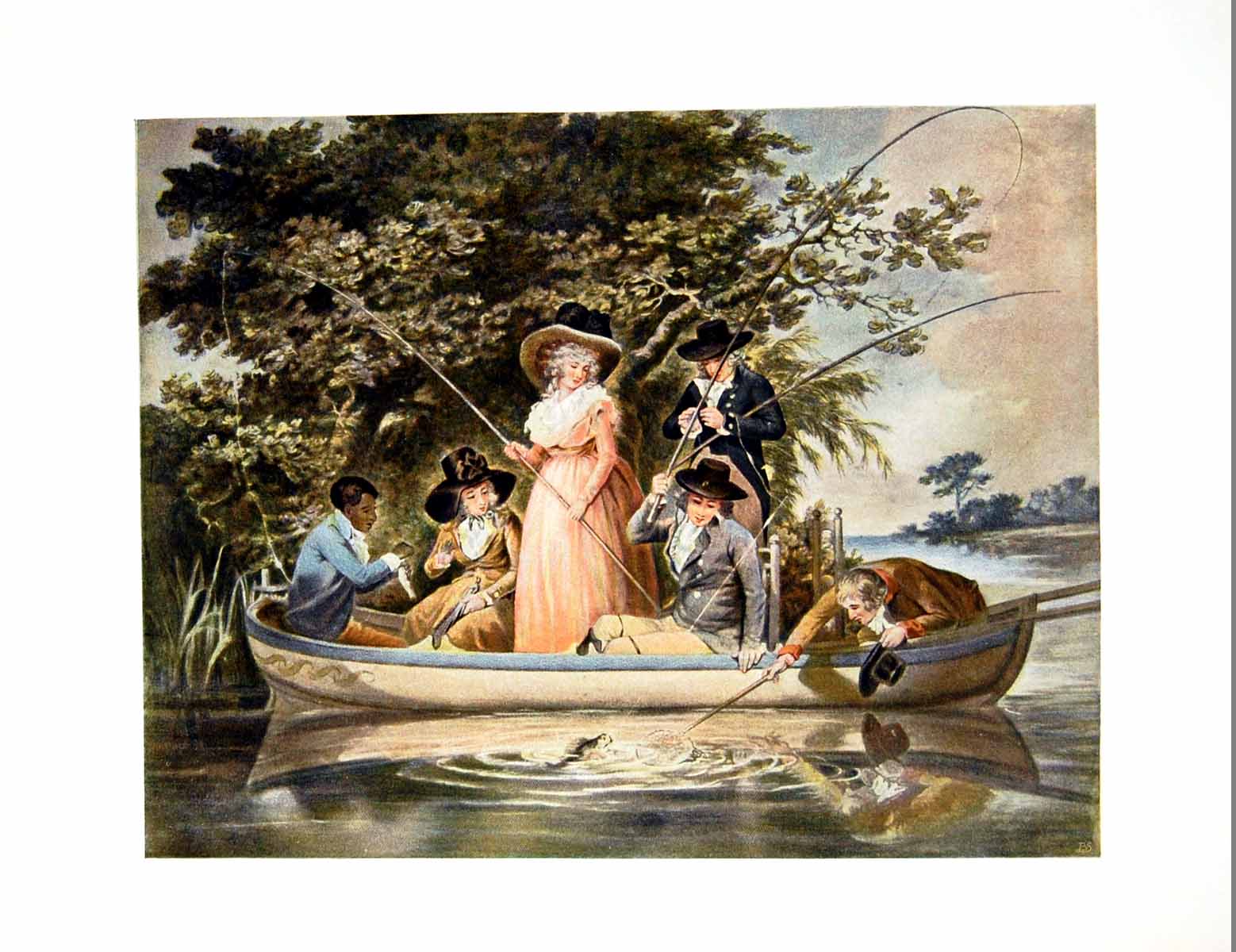 Old Print A Party Angling Mezzotint G Keating Aafter George Morland 1902 20th