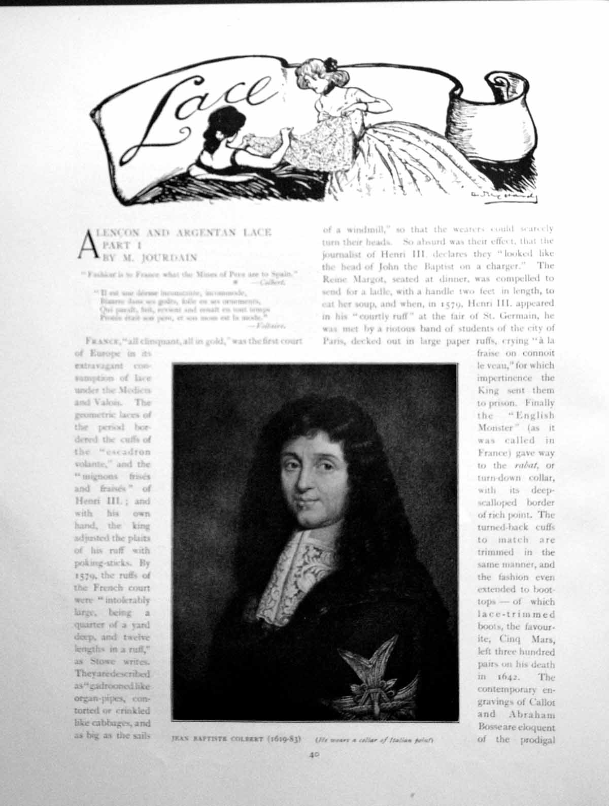 Old Print Alencon Argentan Lace Part I Jean Baptiste ColbertPages 1903