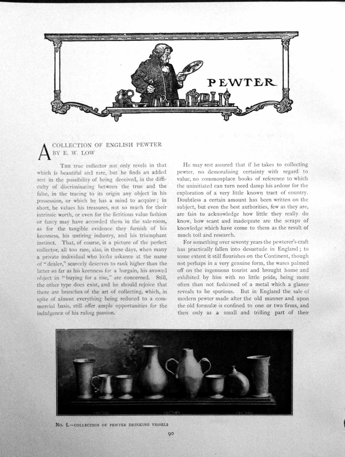 Antique Old Print A Collection English Pewter Drinking VesselsPages 1903