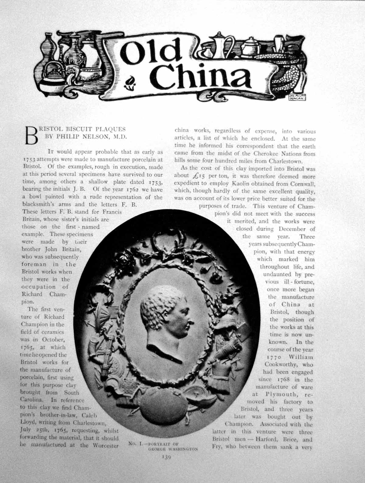 Original Old Antique Print China Bristol Biscuit Plates PortraitPages 1903