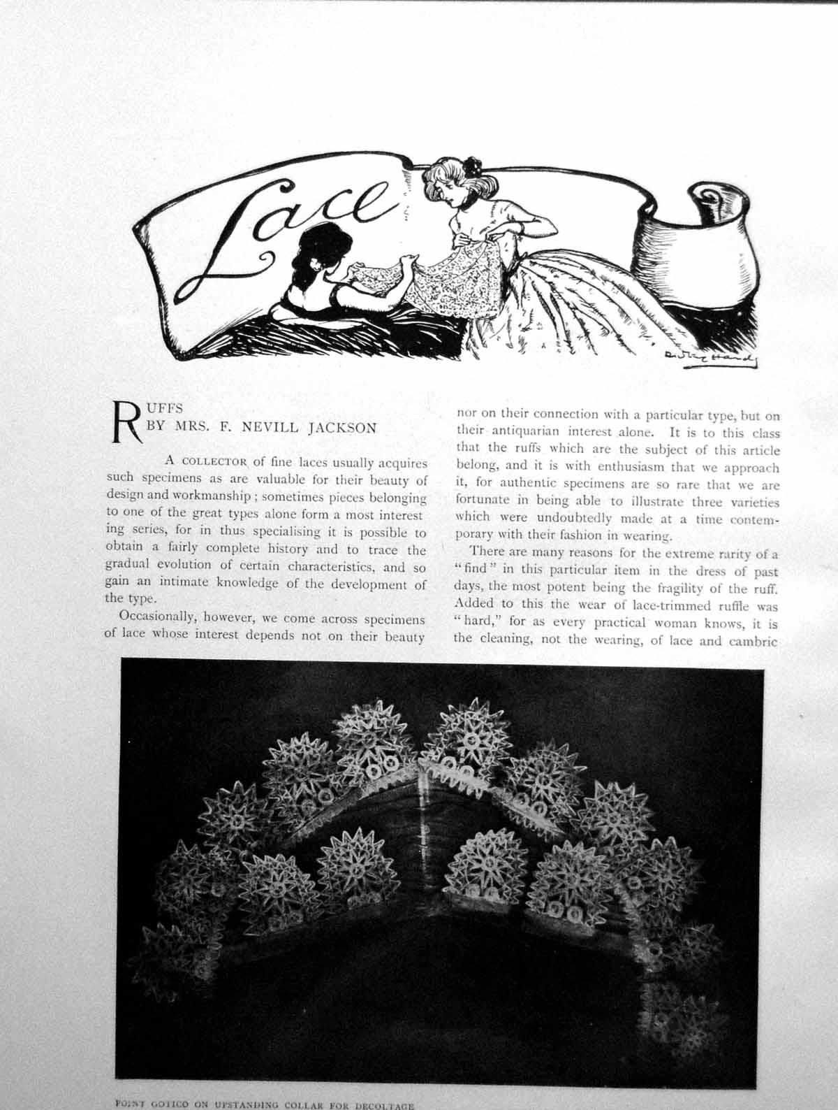 Antique Old Print Lace Ruffs Point Gotico On Upstanding CollarPages 1903