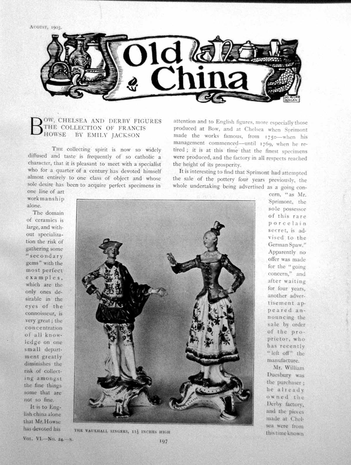 Old Print Bow Chelsea Derby Figures Collection Francis HowsePages 1903