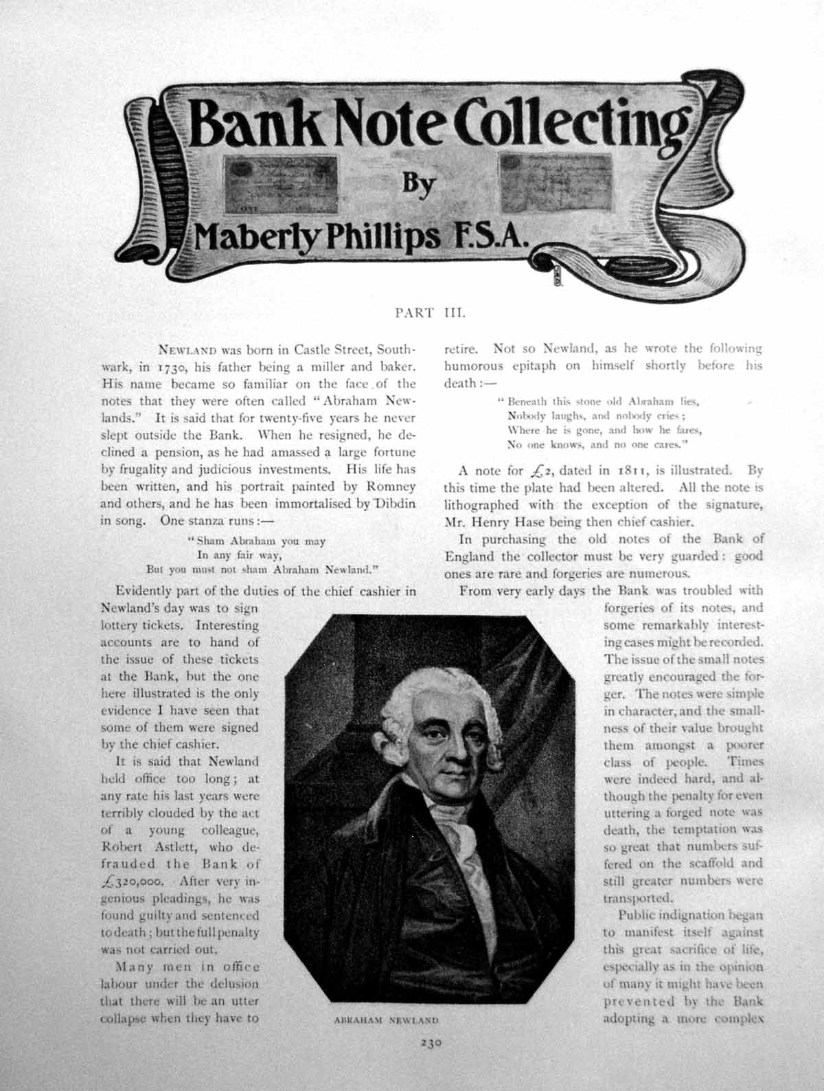 Antique Old Print Bank Note Collecting Part Iii Abraham NewlandPages 1903