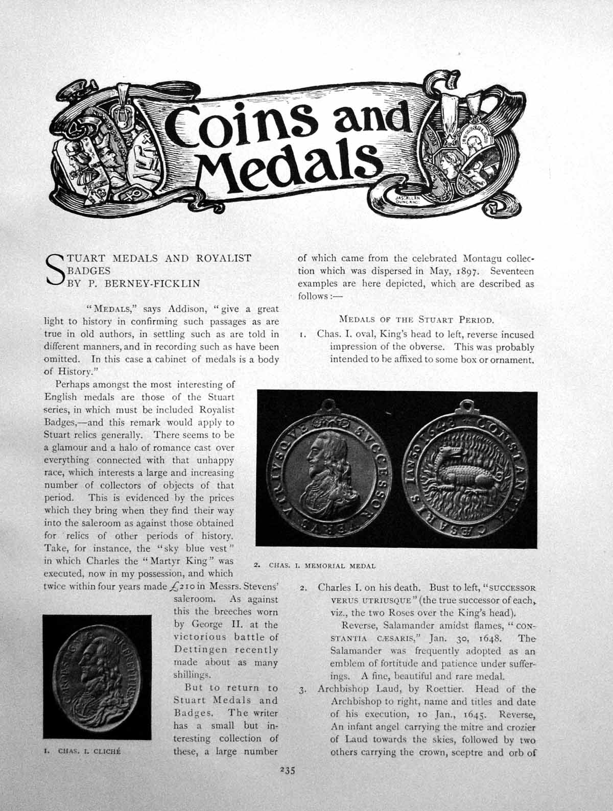 Antique Old Print Coins Medals Stuart Medals And Royalist BadgesPages 1903
