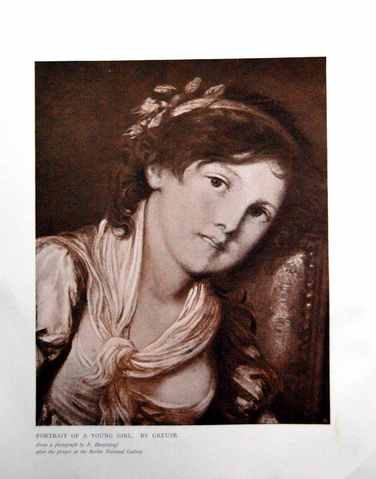 Original Old Antique Print Portrait A Young Girl By Greuze From Photograph 1903