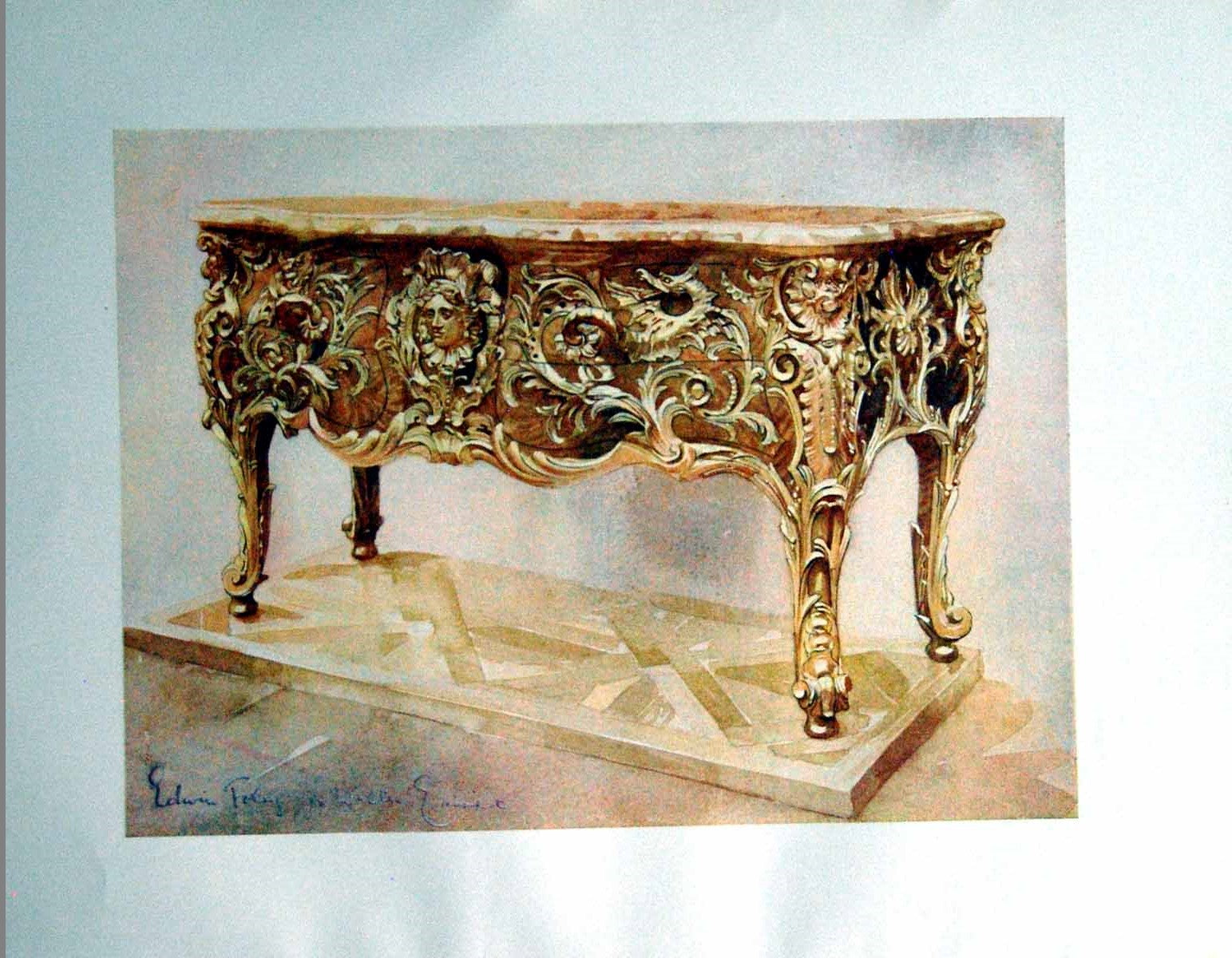 Original Old Antique Print Regency Commode By Cressent Wallace Collection 1903