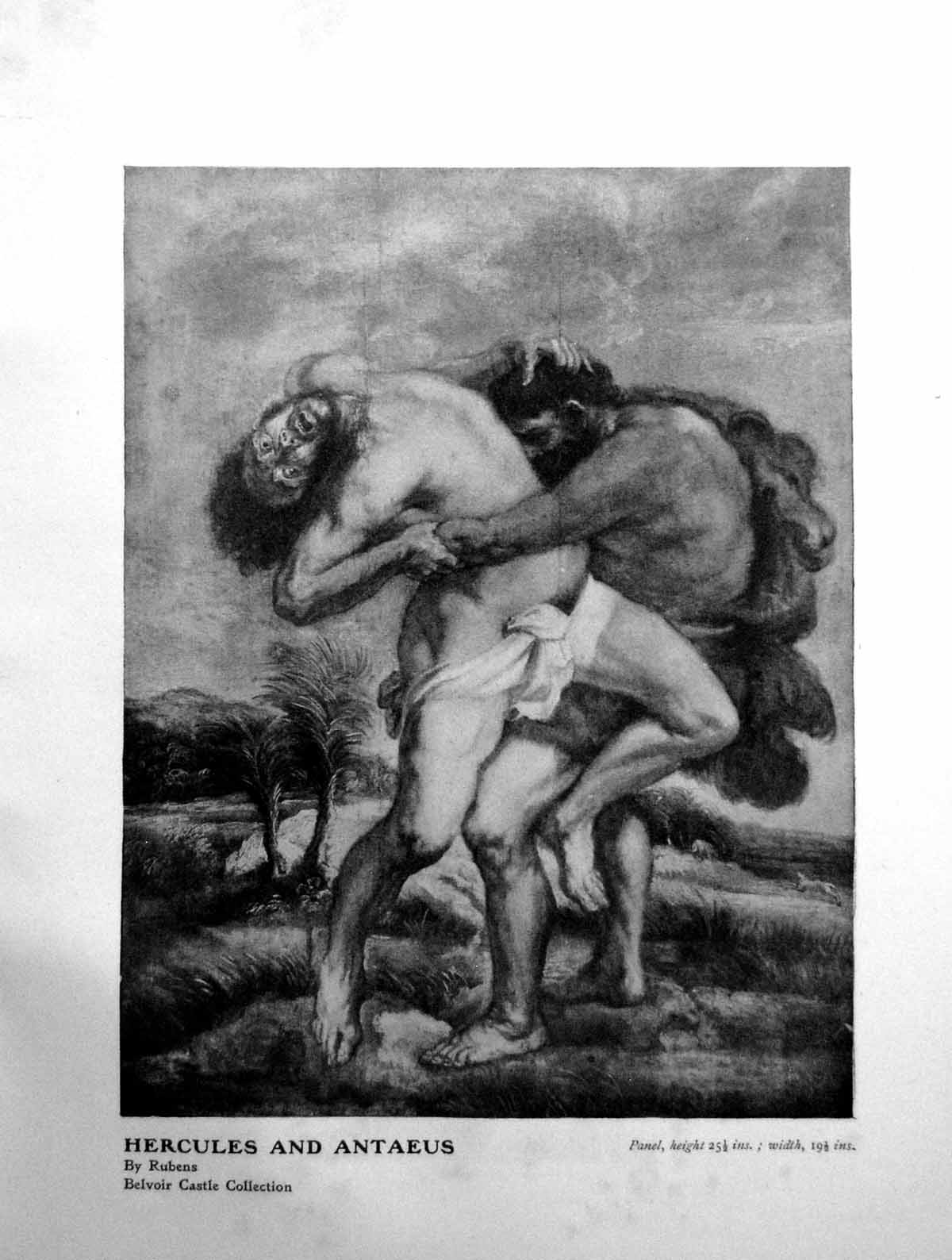 Antique Old Print Hercules And Antaeus Rubens Belvoir Castle Collection 1903