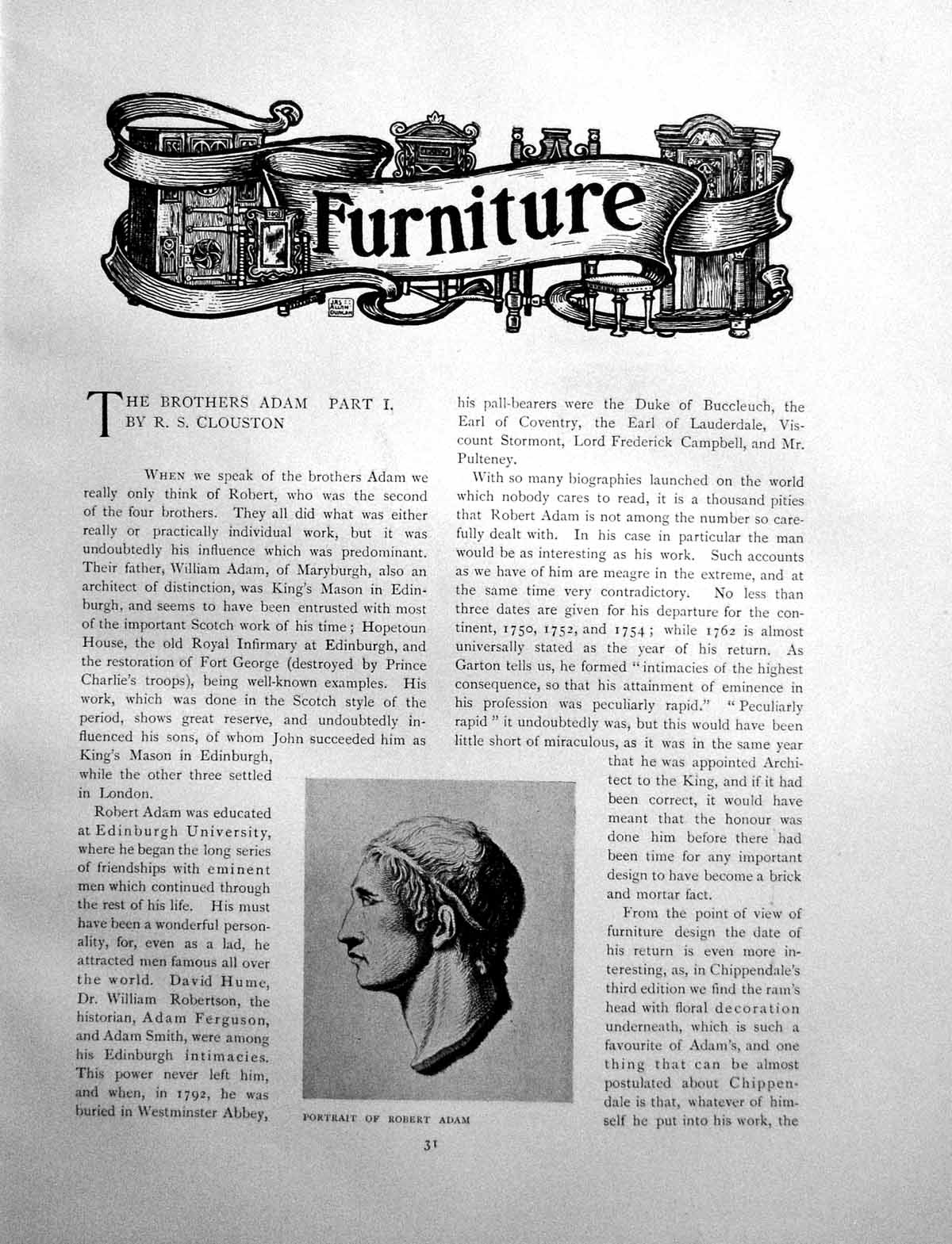 Old Print Furniture The Brothers Adam Part I Portrait RobertPages 1904