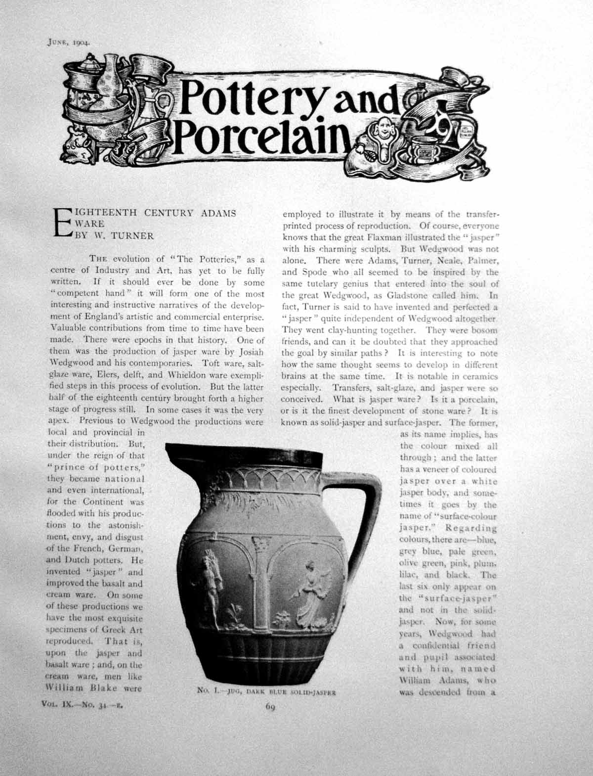 Antique Old Print Eighteenth Century Adams Ware Jug Solid-JasperPages 1904