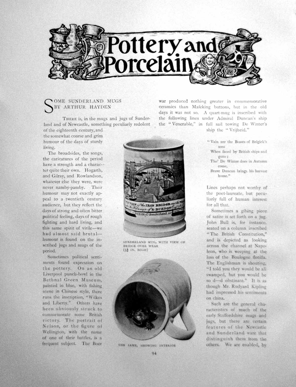 Antique Print Some Sunderland Mugs Frog Inside Ship Scene JugPages 1904