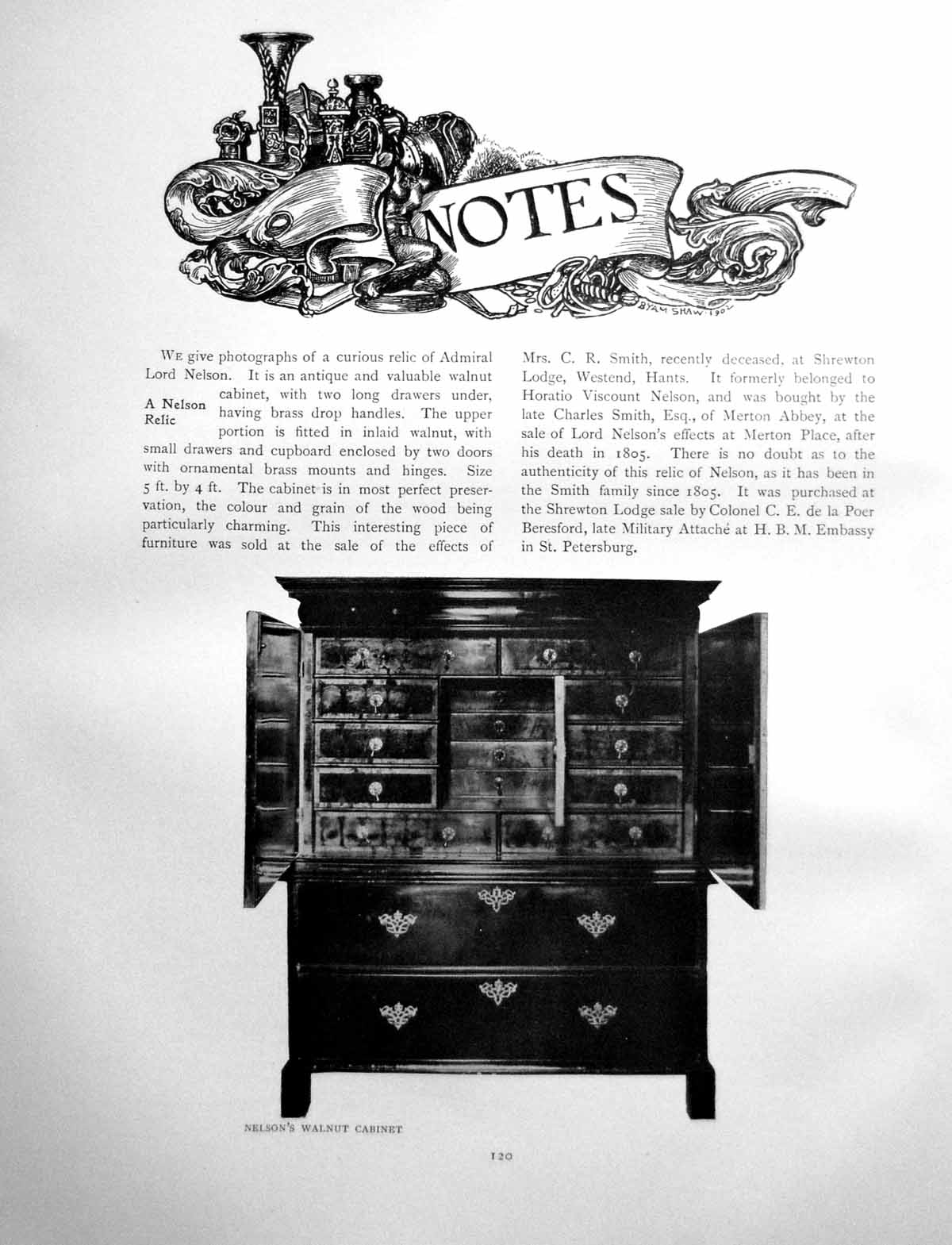 Antique Old Print Notes Nelson'S Walnut Cabinet Napoleon'S SwordPages 1904