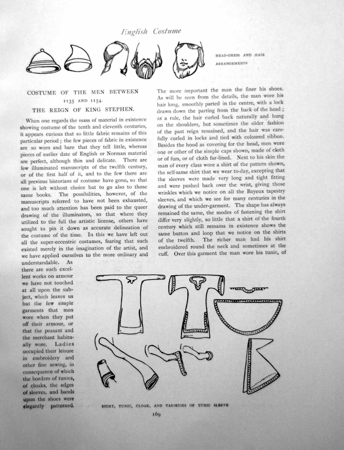 Antique Print English Costume Men Between 1135-1154 Shirt TunicPage 1904