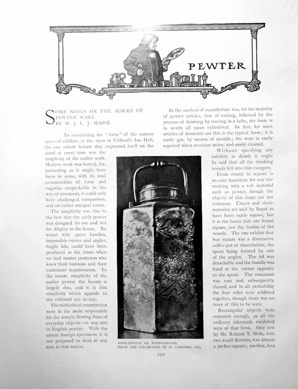 Antique Old Print Some Notes On Forms Pewter Ware Food BottlePages 1904