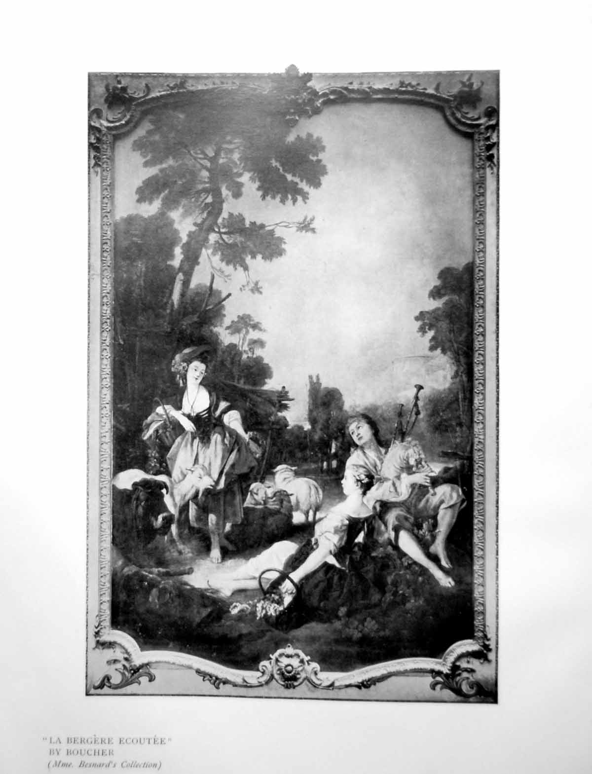 Old Print La Bergere Ecoutee Boucher Ladies Listening To Pipe Player 1904 20th