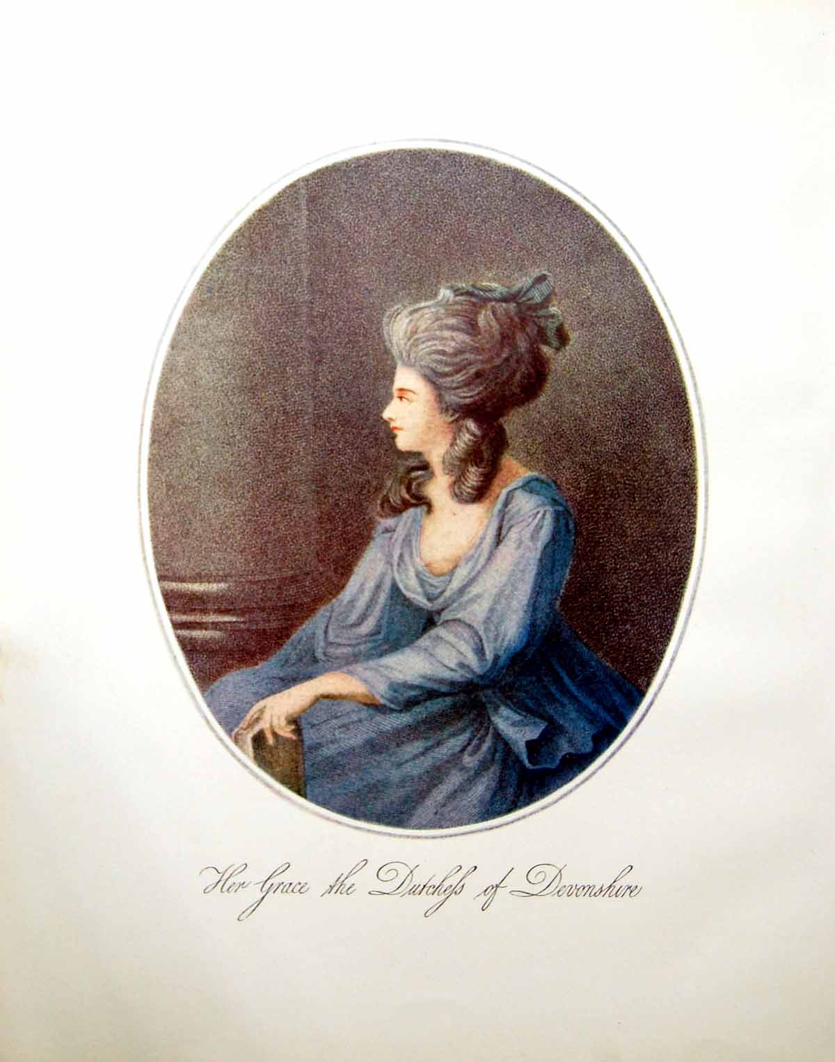 Antique Old Print Her Grace The Duchess Devonshire Blue Dress Portrait 1904
