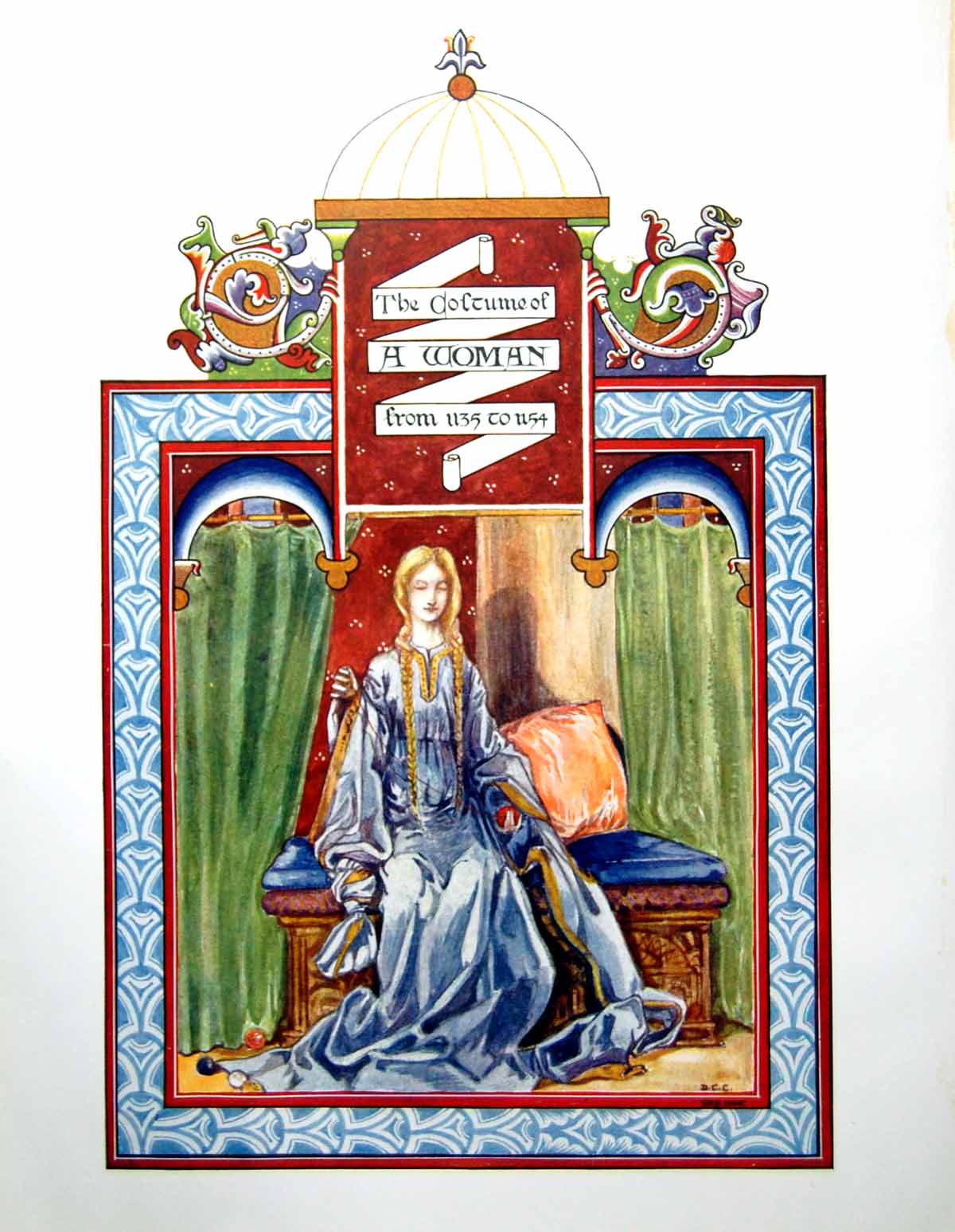 Antique Print The Costume A Woman From 1135 To 1154 Reign King Stephen 1904