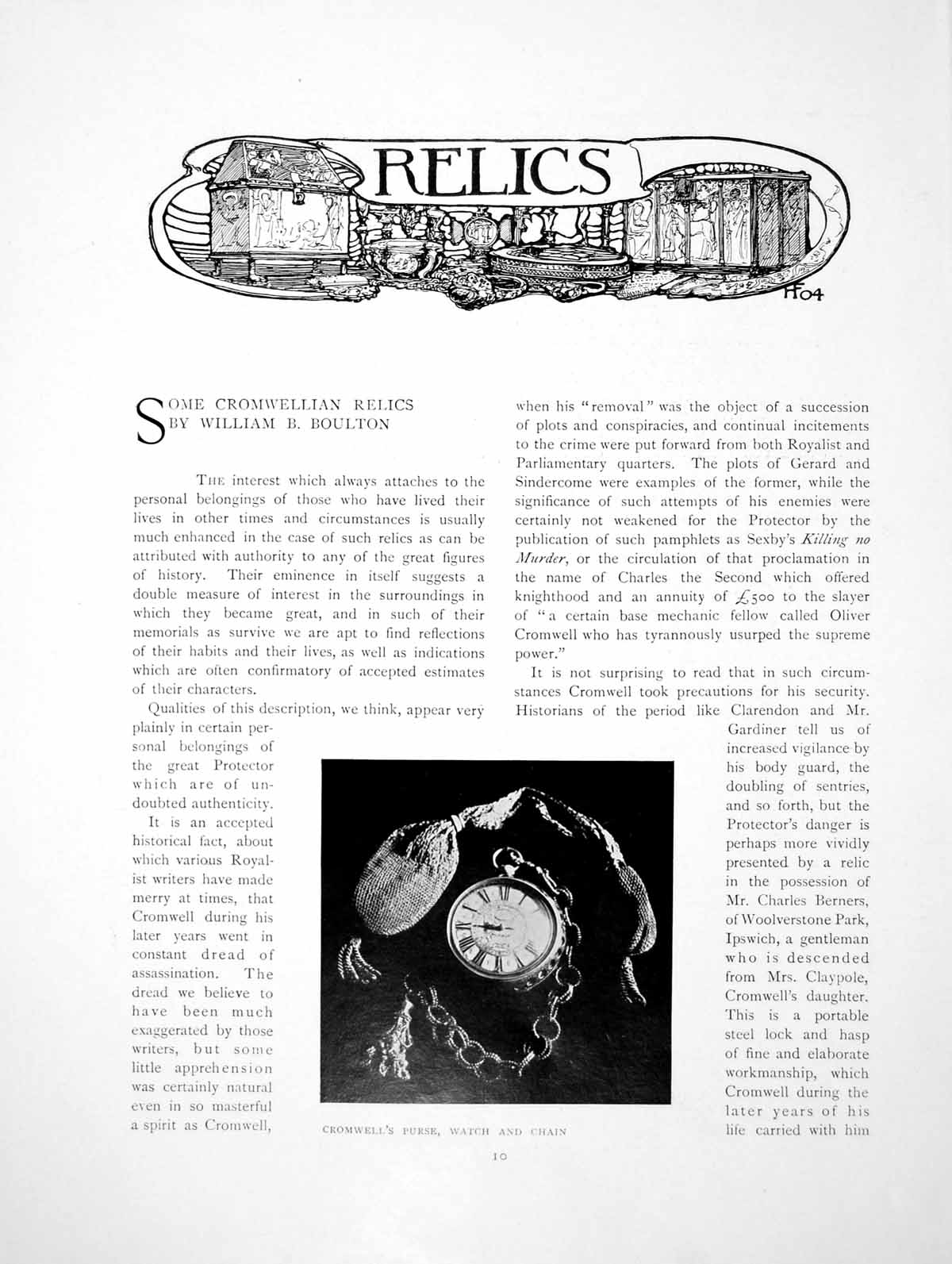 Old Antique Print Some Cromwellian Relics Purse Watch ChainPages 1904