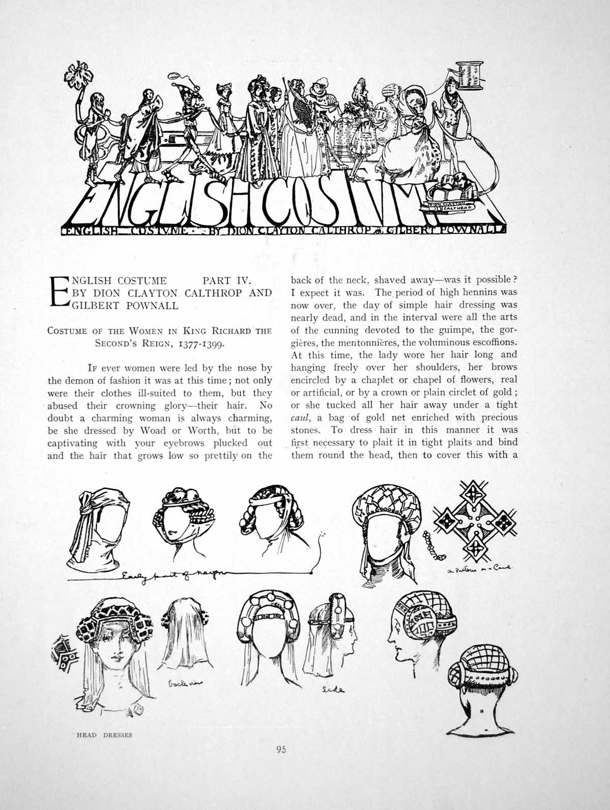 Old Print English Costume Iv Women End C14Th King Richard IiPages 1904