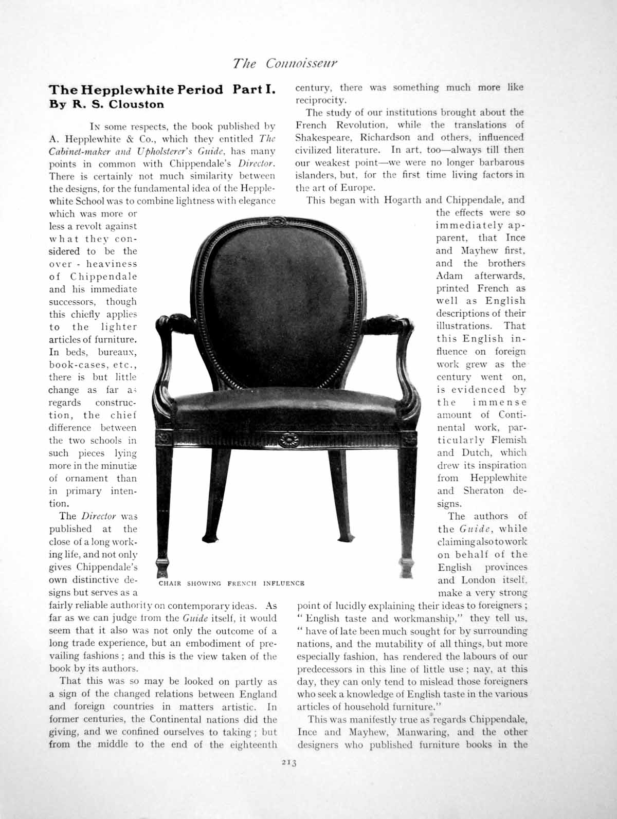Antique Print Hepplewhite Period Part I Chair French InfluencePages 1904