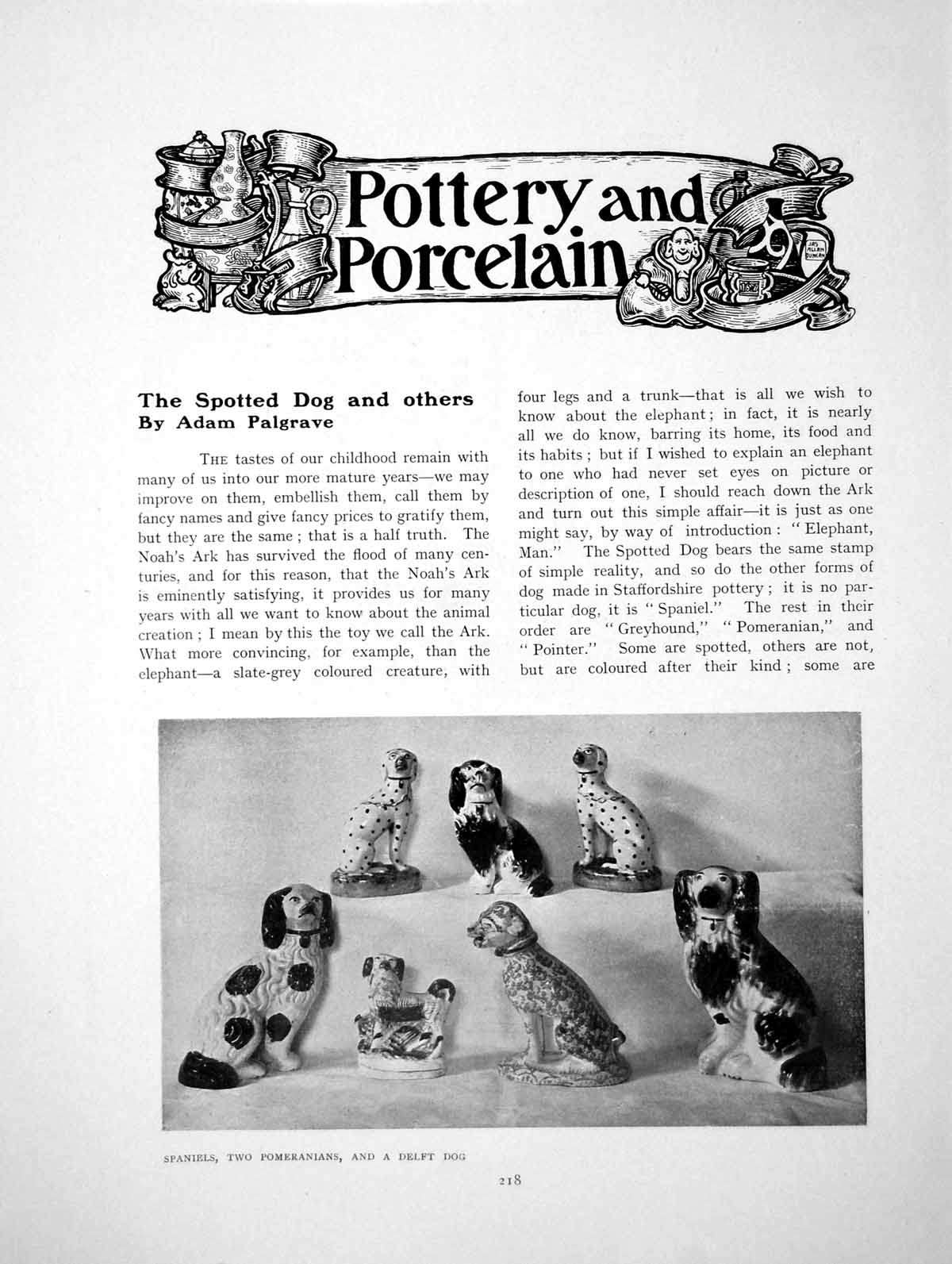 Antique Old Print The Spotted Pottery Dog And Others SpanielsPages 1904