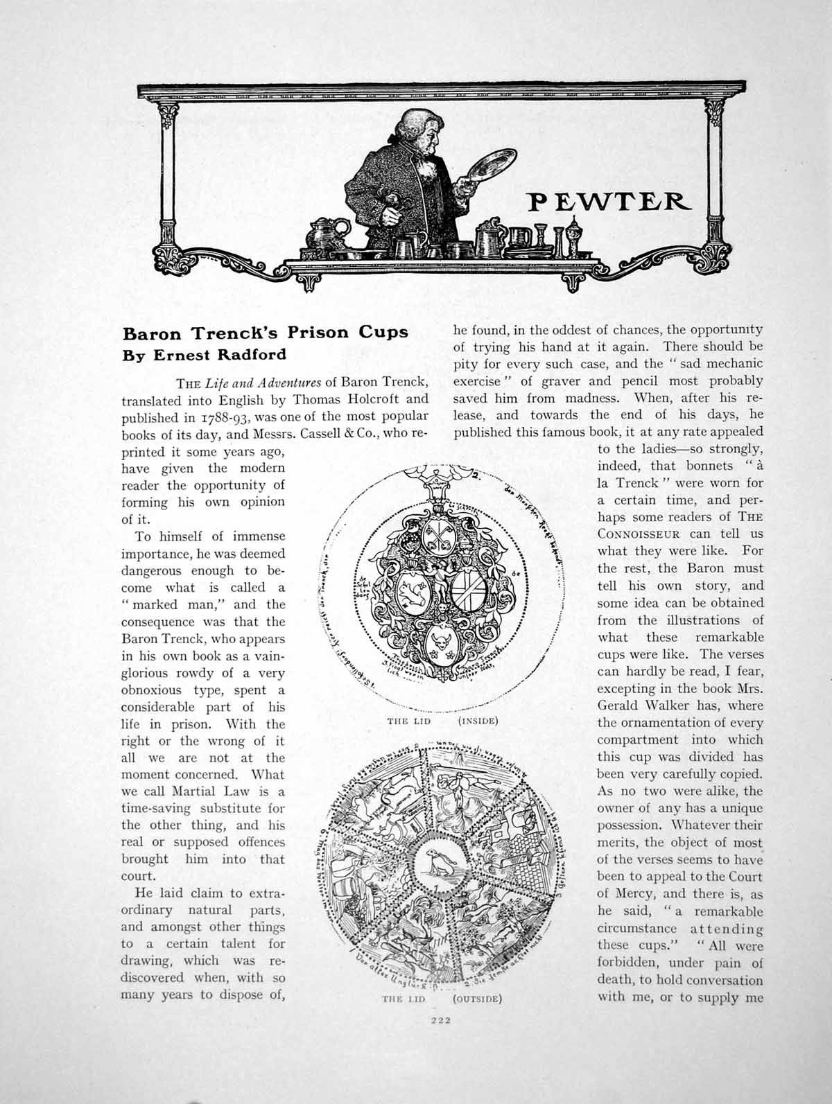 Antique Old Print Baron Trenk'S Prison Cups Lid Inside OutsidePages 1904