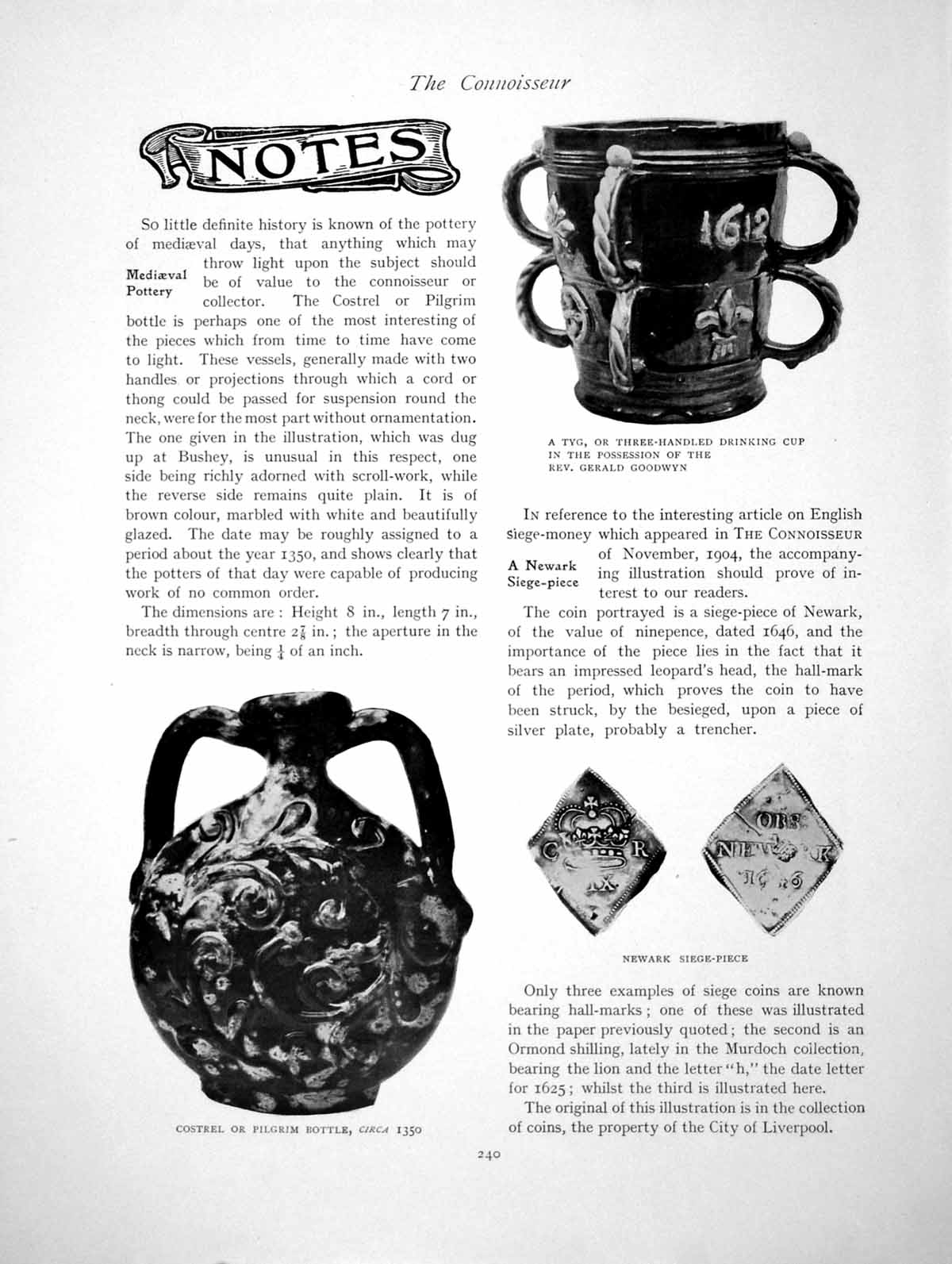 Antique Old Print Notes Pilgrim Bottle Stuart Casket PaintingsPages 1904