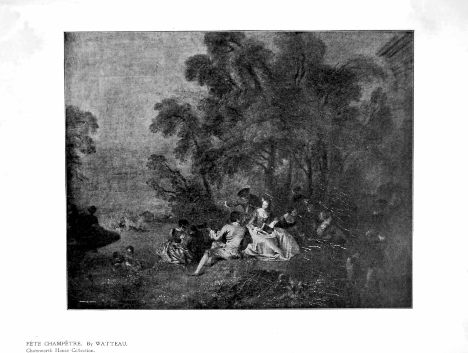 Antique Old Print Fete Champetre By Watteau Chatsworth House Collection 1904