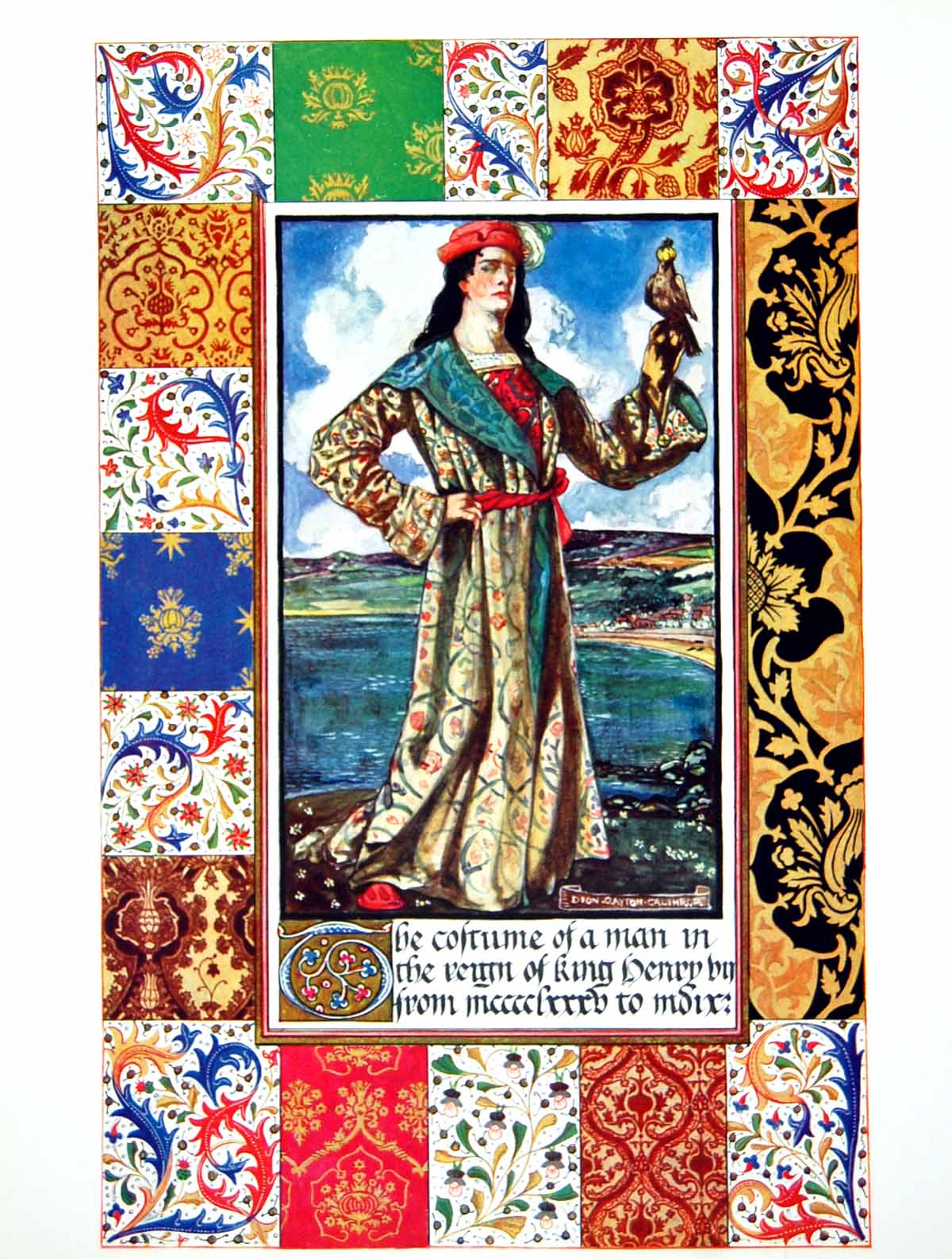Antique Old Print The Costume A Man Reign King Henry Vii Hawk On Hand 1904 20th