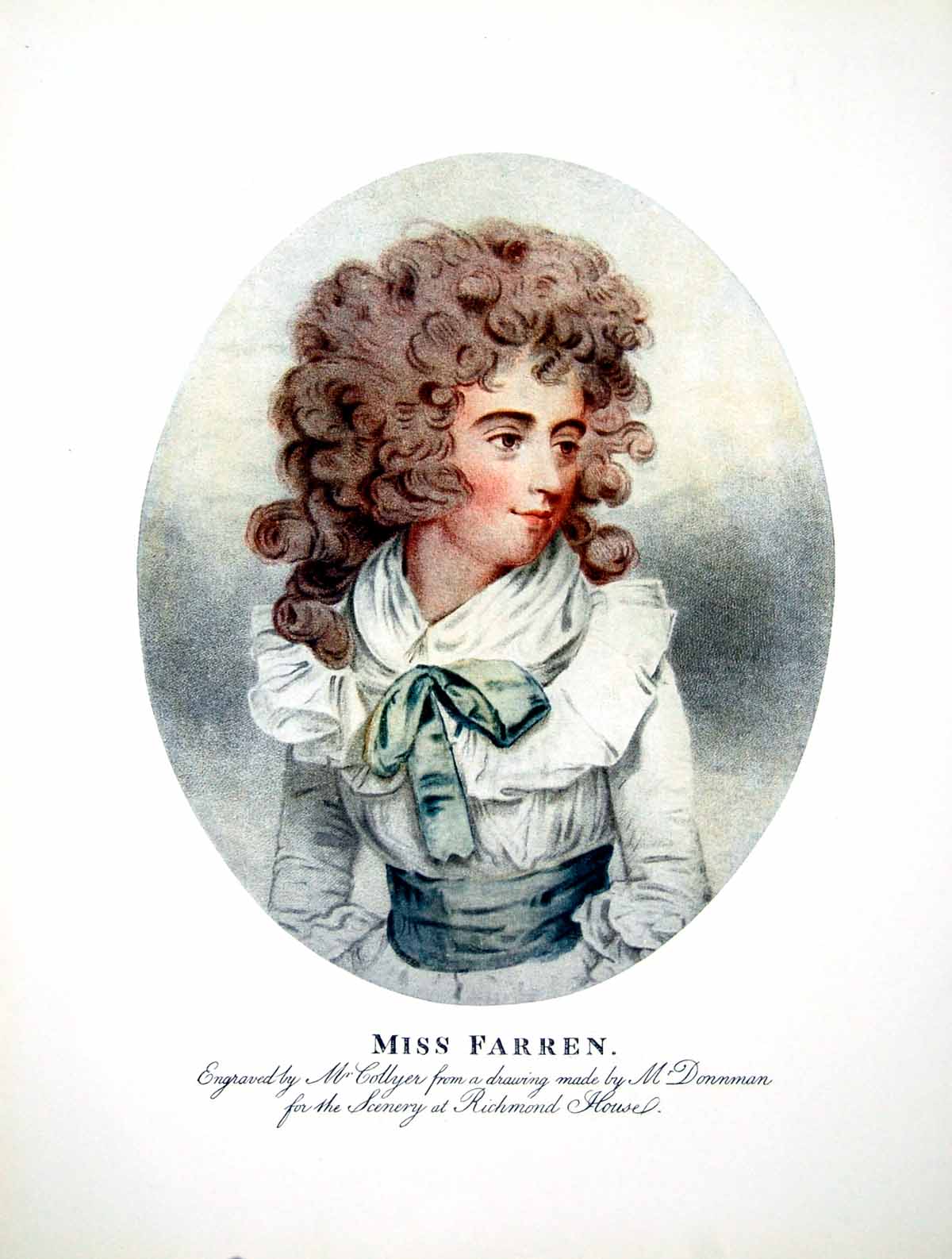 Original Old Antique Print Miss Farren Drawing Donnmann Engraved Collyer 1904