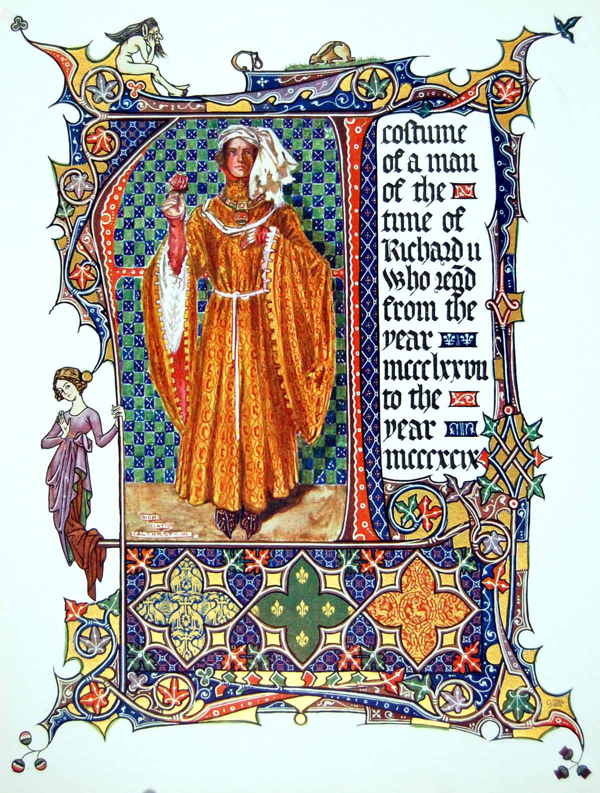 Original Old Antique Print Costume A Man In The Time Richard Ii 1904 20th