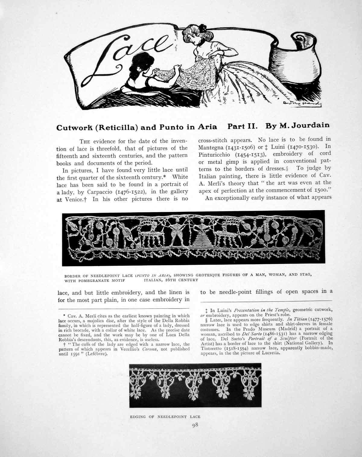 Antique Old Print Cutwork (Reticilla) And Punto In Aria PartiiPages 1905