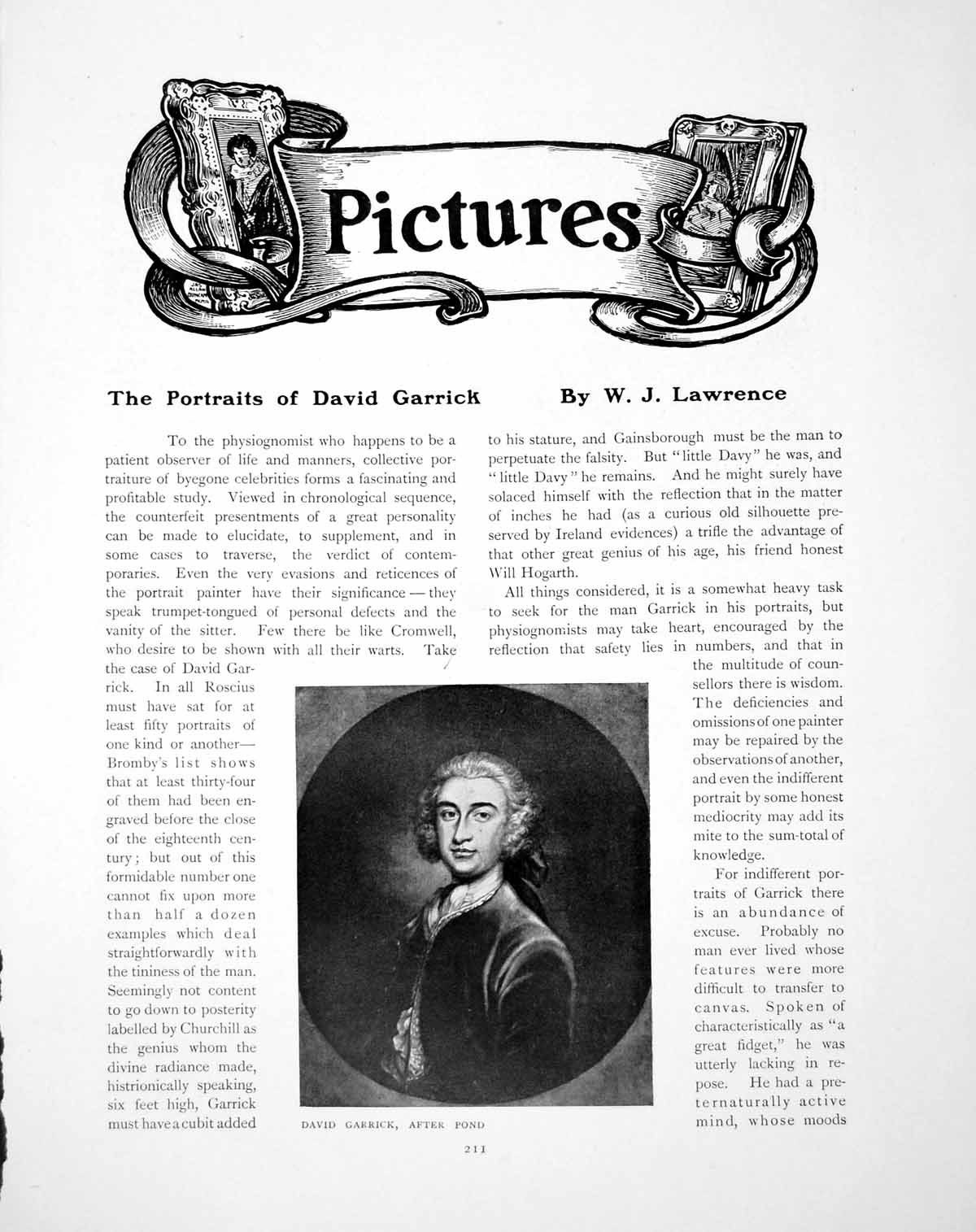 Antique Old Print The Portraits David Garrick After Pond HogarthPages 1905