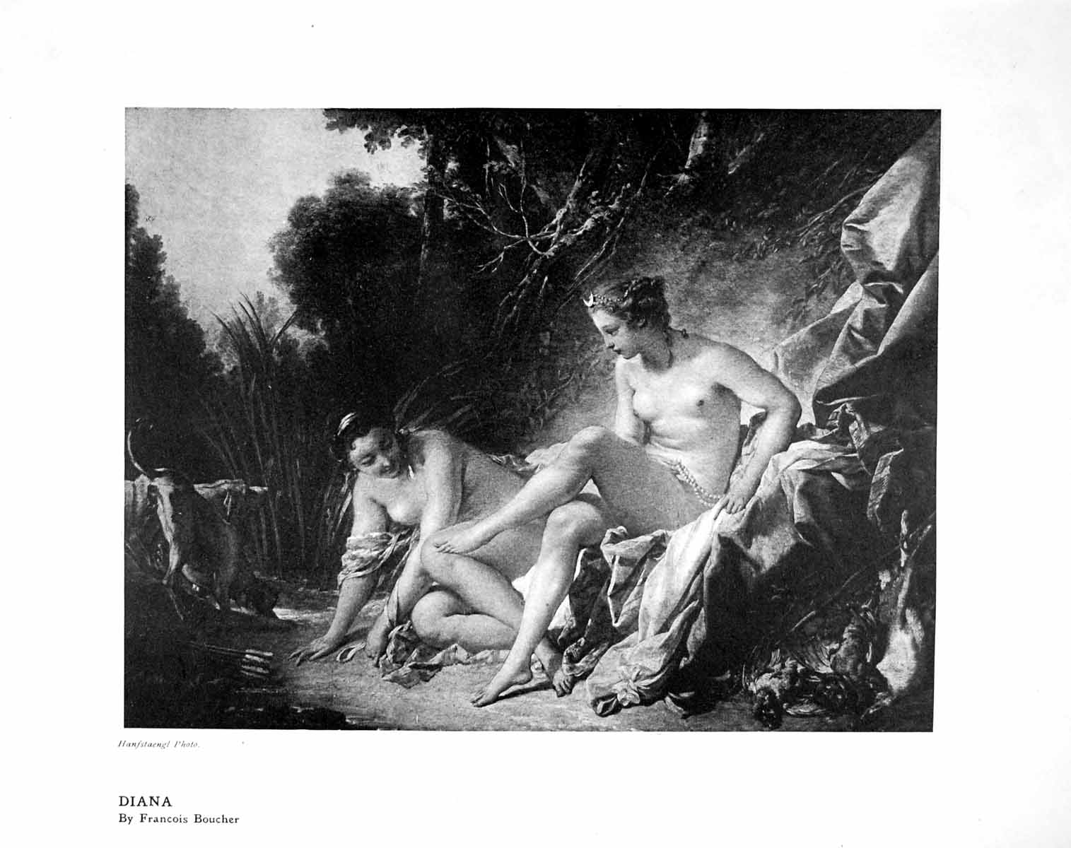 Original Old Antique Print Diana Francois Boucher Two Ladies After Washing 1905