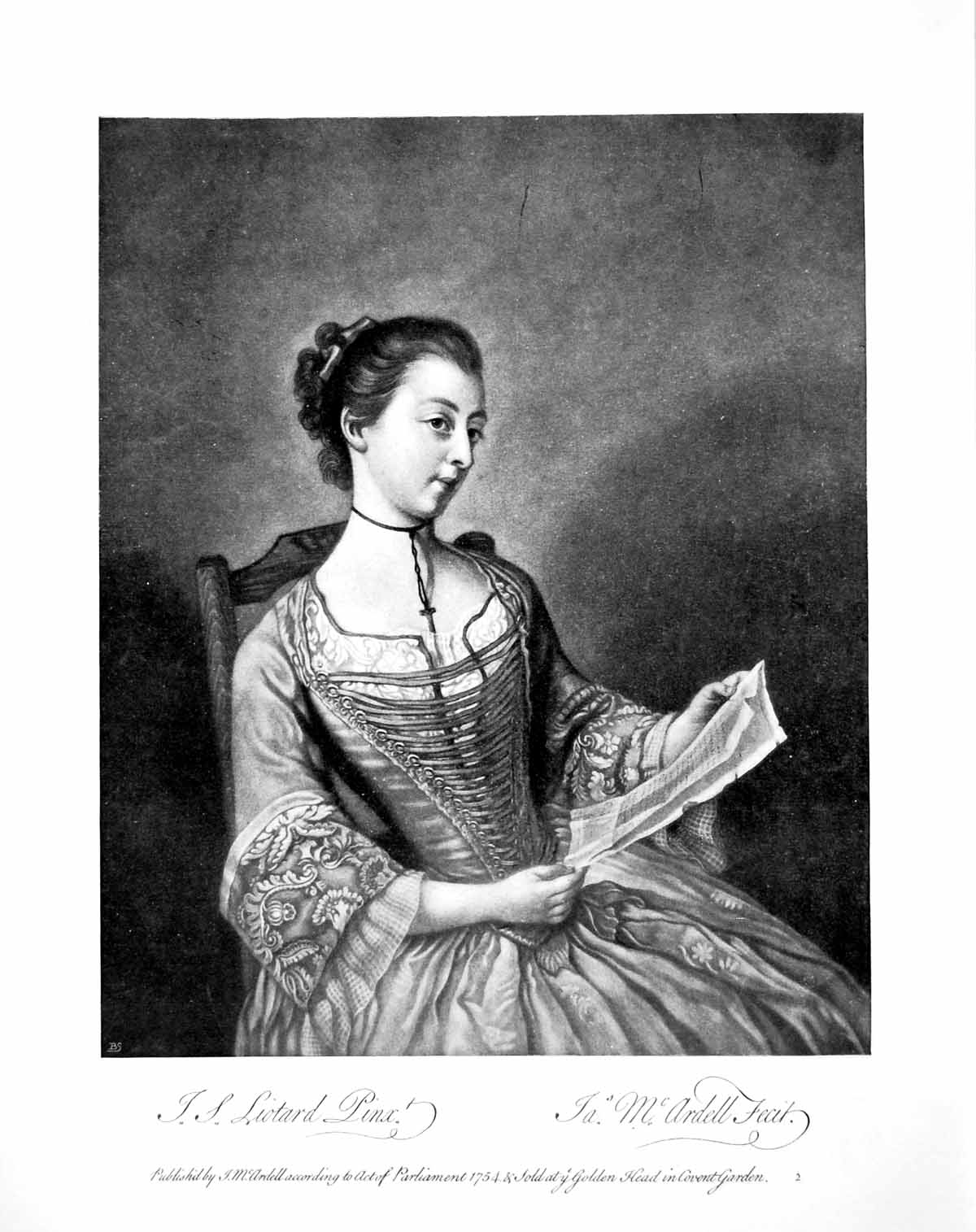 Antique Old Print Miss Lewis Painting Js Liotard Engraving J Mcardell 1905 20th