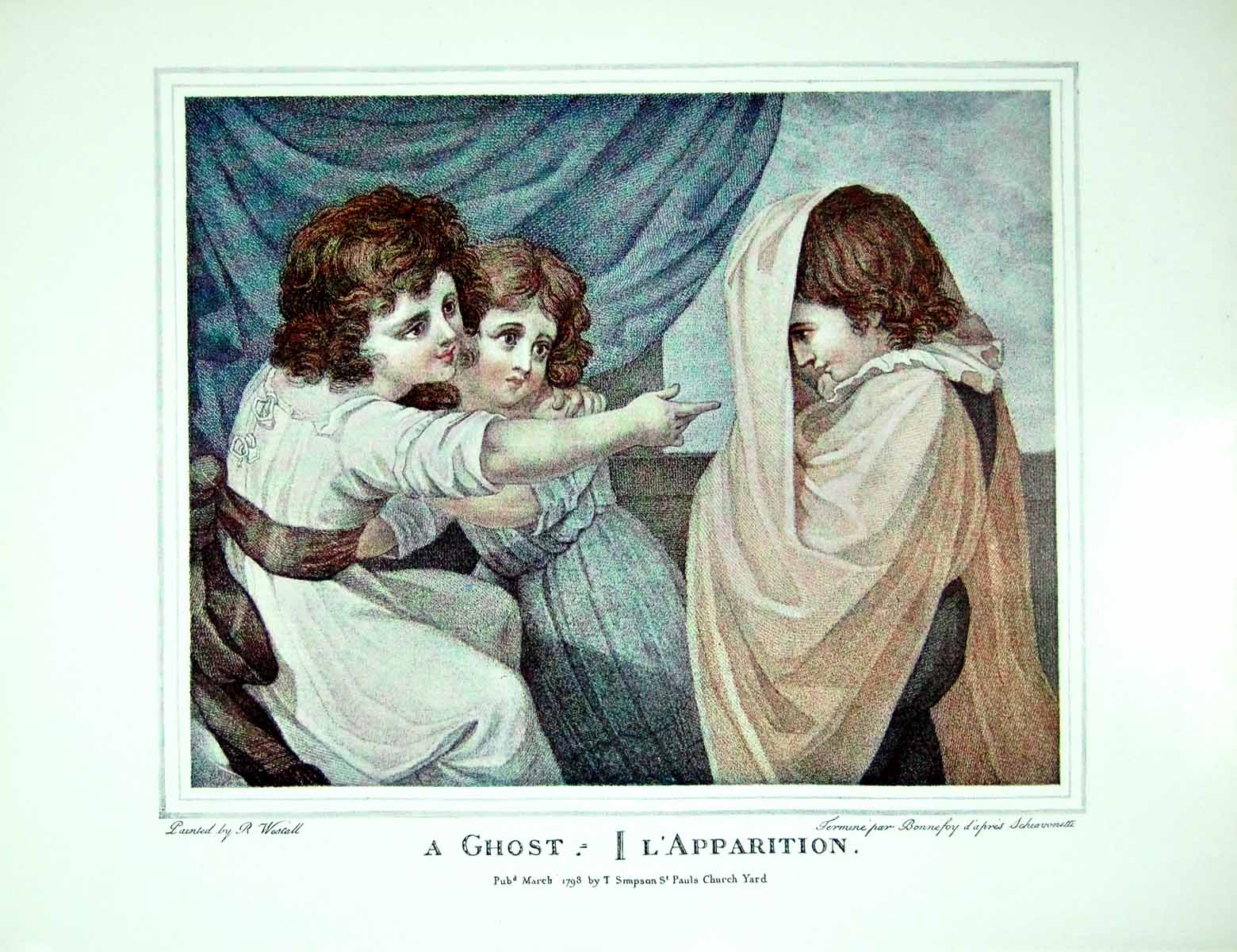 Antique Old Print A Ghost L'Apparition Three Children Playing One Afraid 1905