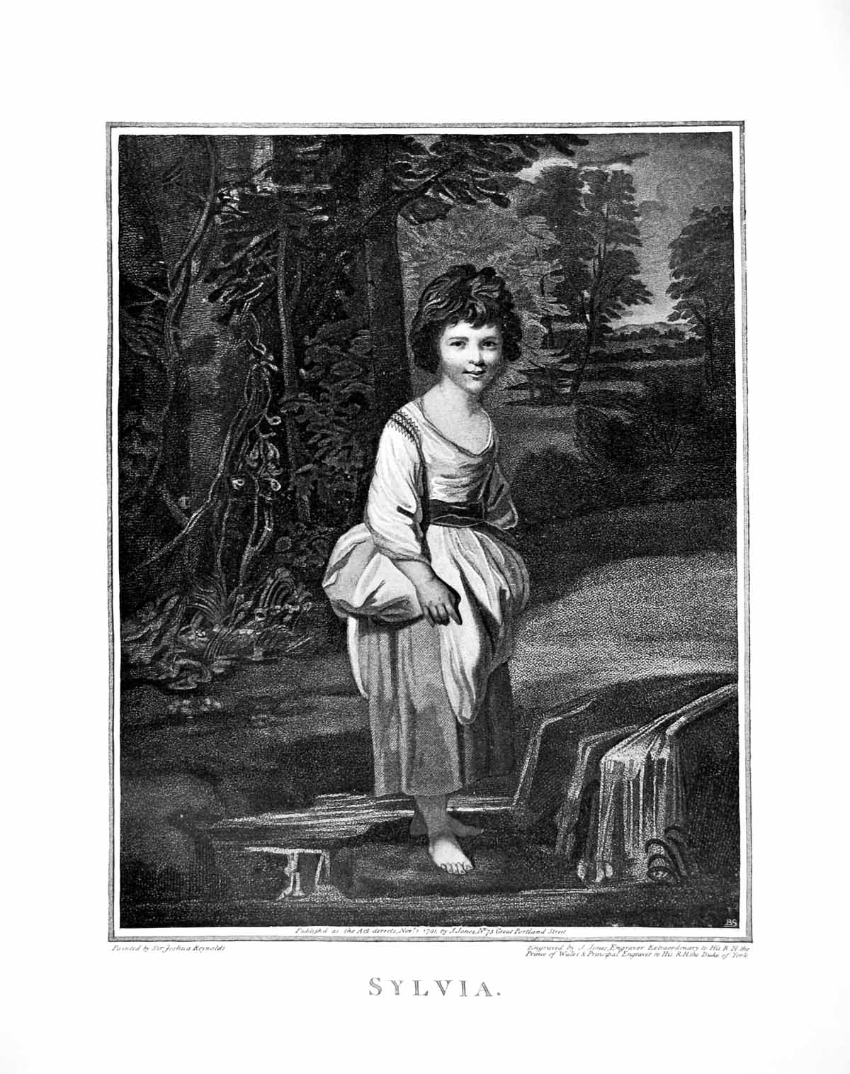 Antique Print Sylvia Barefooted Child Outdoors Trees Waterfall Stream 1905 20th