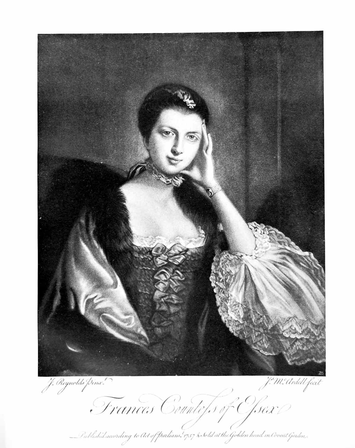 Antique Old Print Frances Countess Essex Lady Dressed Furs Ruched Dress 1905