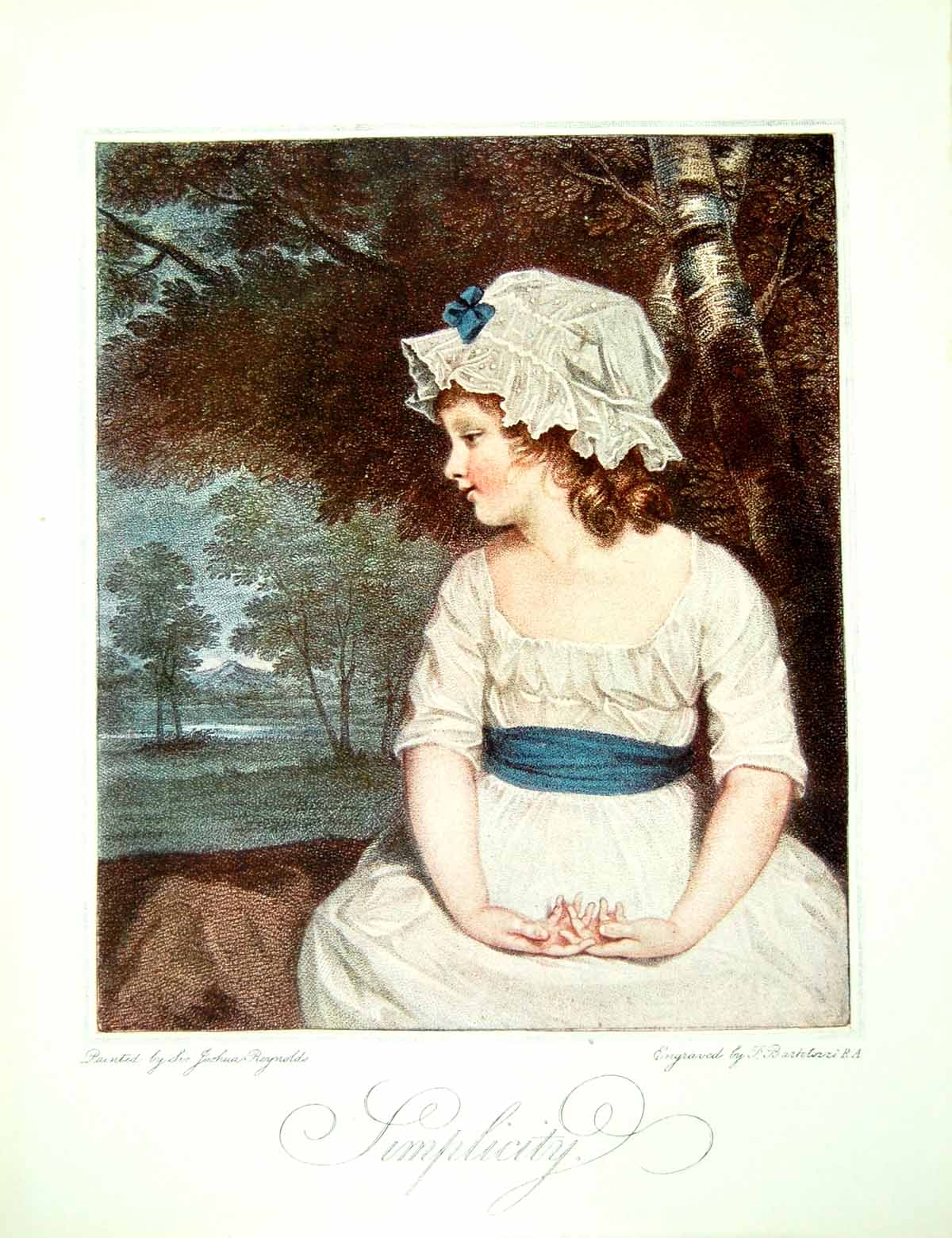 Old Print Simplicity Sir Joshua Reyns Engraved Little Girl Outdoors 1905 20th