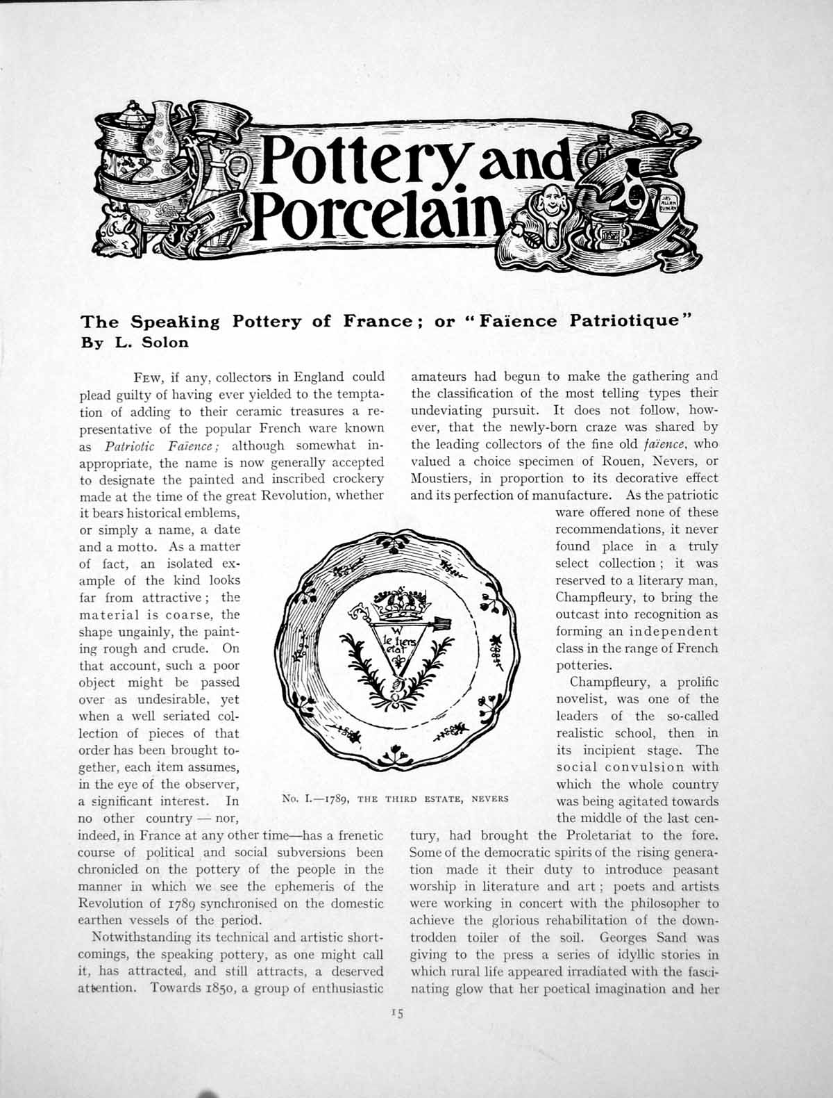 Antique Old Print Speaking Pottery France Faience PatriotiquePages 1905