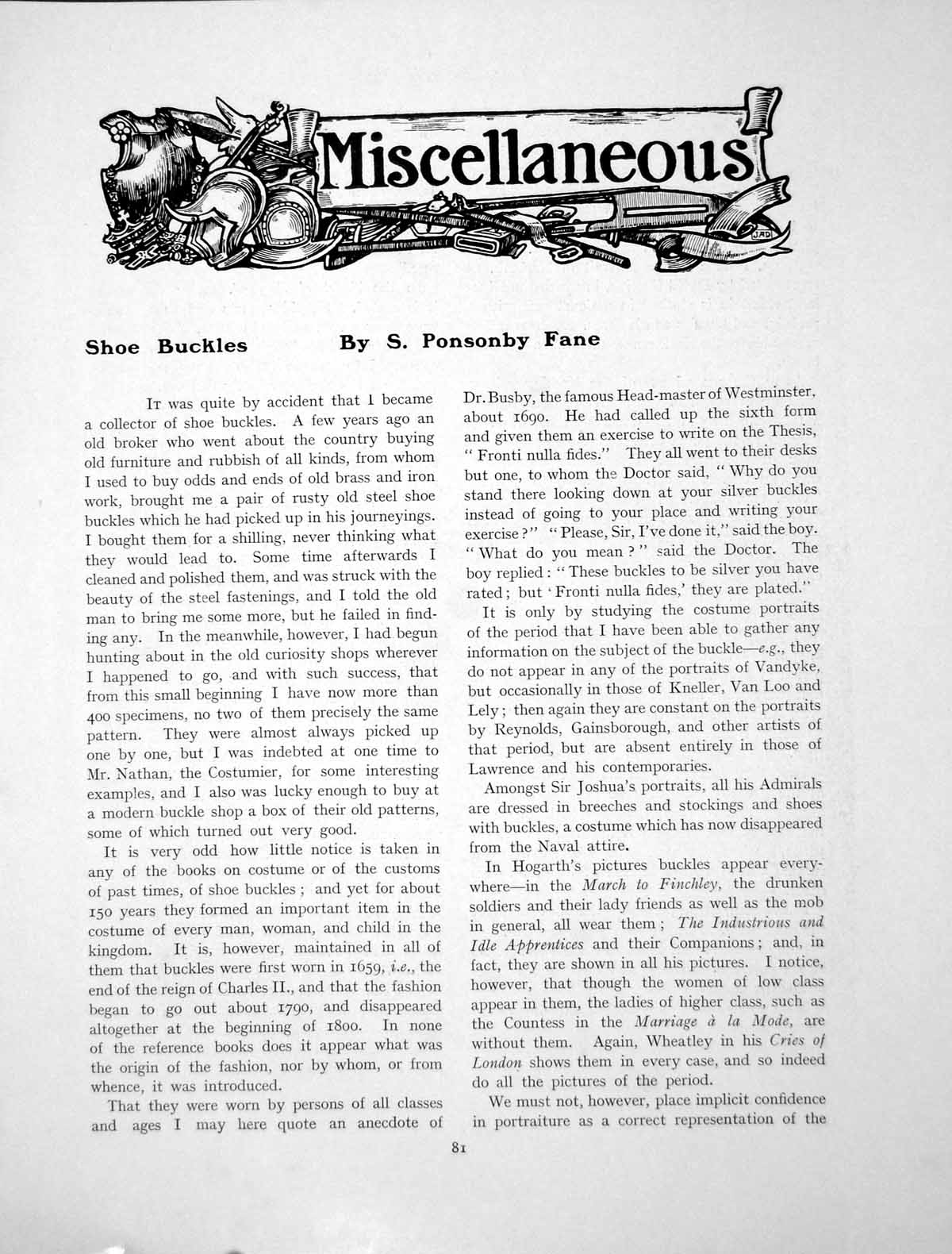 Old Print Shoe Buckles Collection Right Honourable S P FanePages 1905