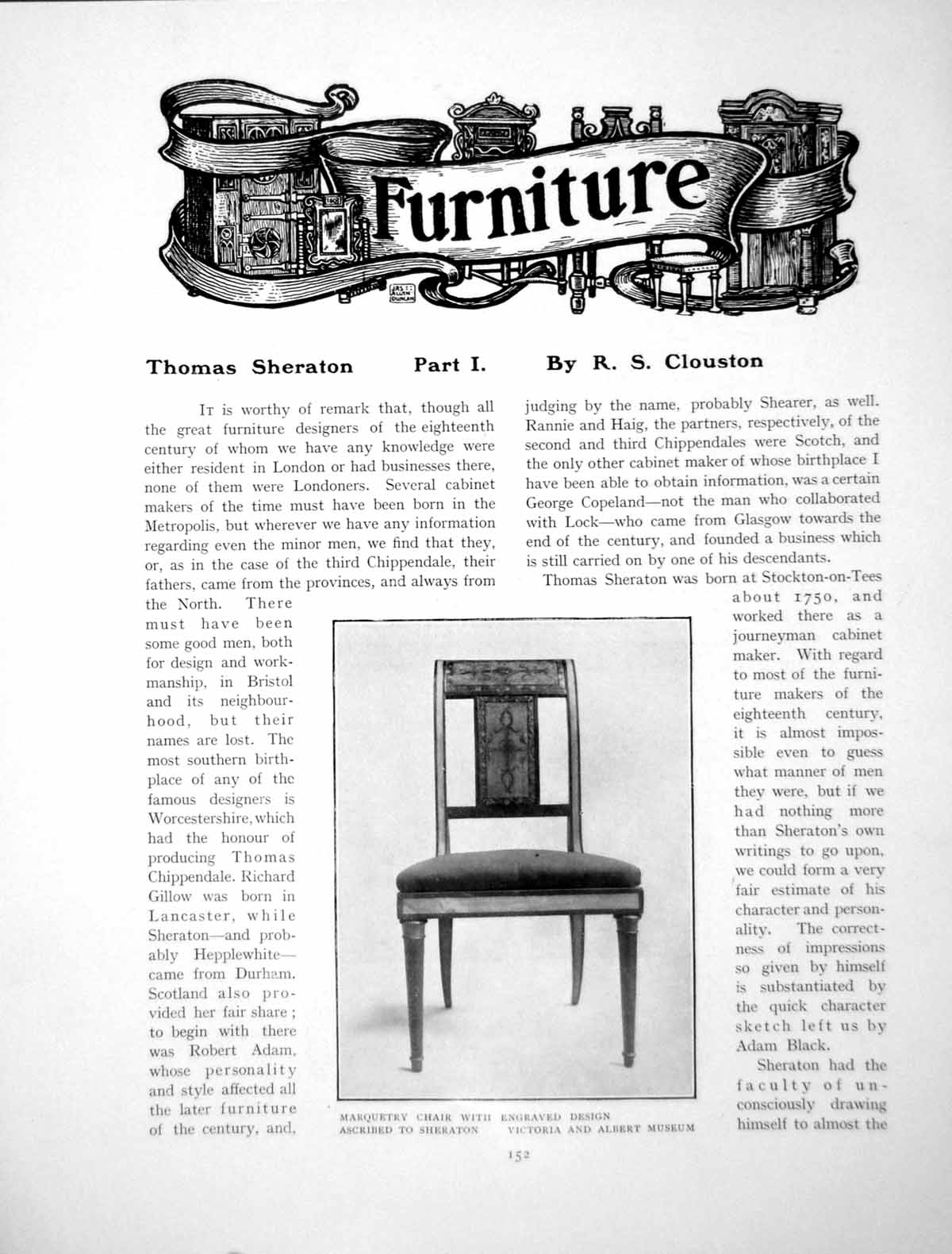 Antique Print Furniture Thomas Sheraton Part I Marquetry ChairPages 1905
