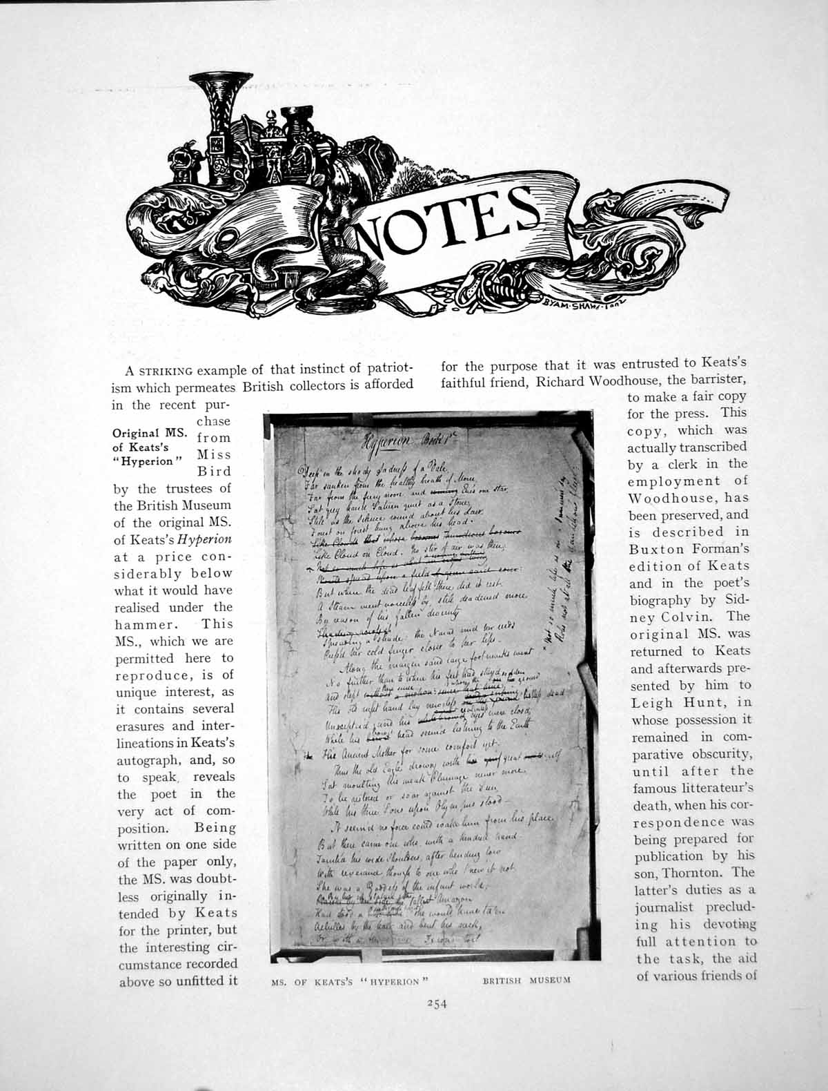 Original Old Antique Print Notes Manuscript Keat'S Hyperion CofferPages 1905